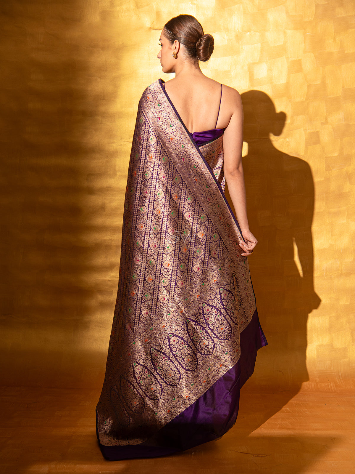 Dark Purple Meenakari Uppada Katan Silk Handloom Banarasi Saree - Sacred Weaves