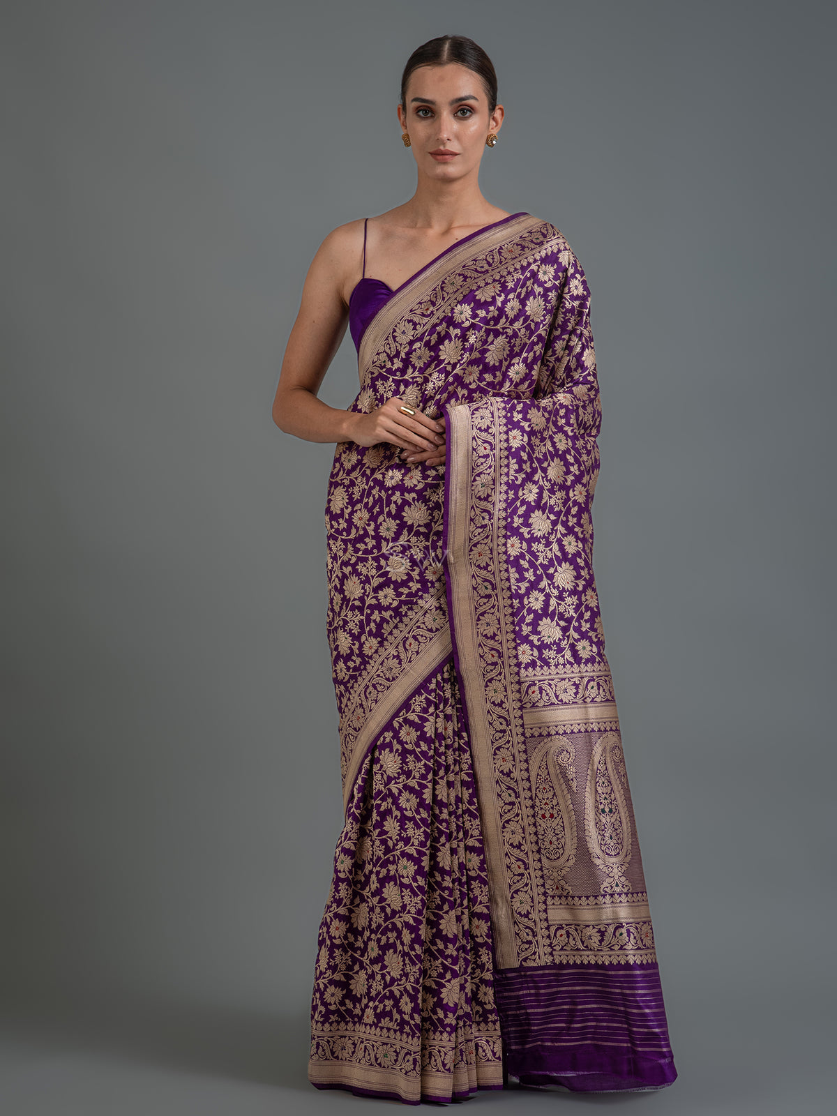 Purple Meenakari Katan Silk Handloom Banarasi Saree - Sacred Weaves