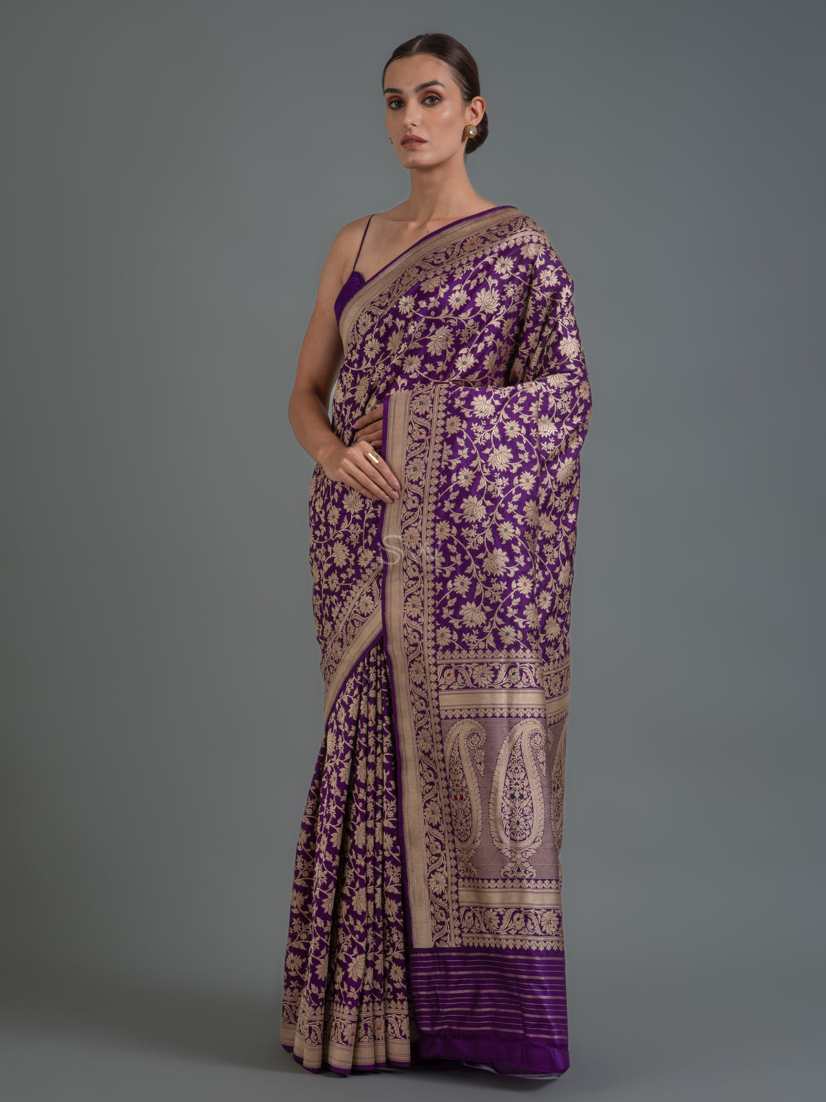 Purple Meenakari Katan Silk Handloom Banarasi Saree - Sacred Weaves