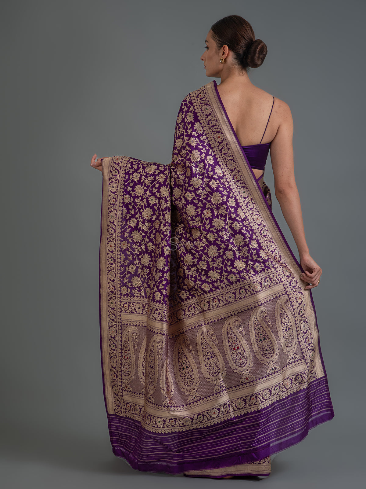 Purple Meenakari Katan Silk Handloom Banarasi Saree - Sacred Weaves