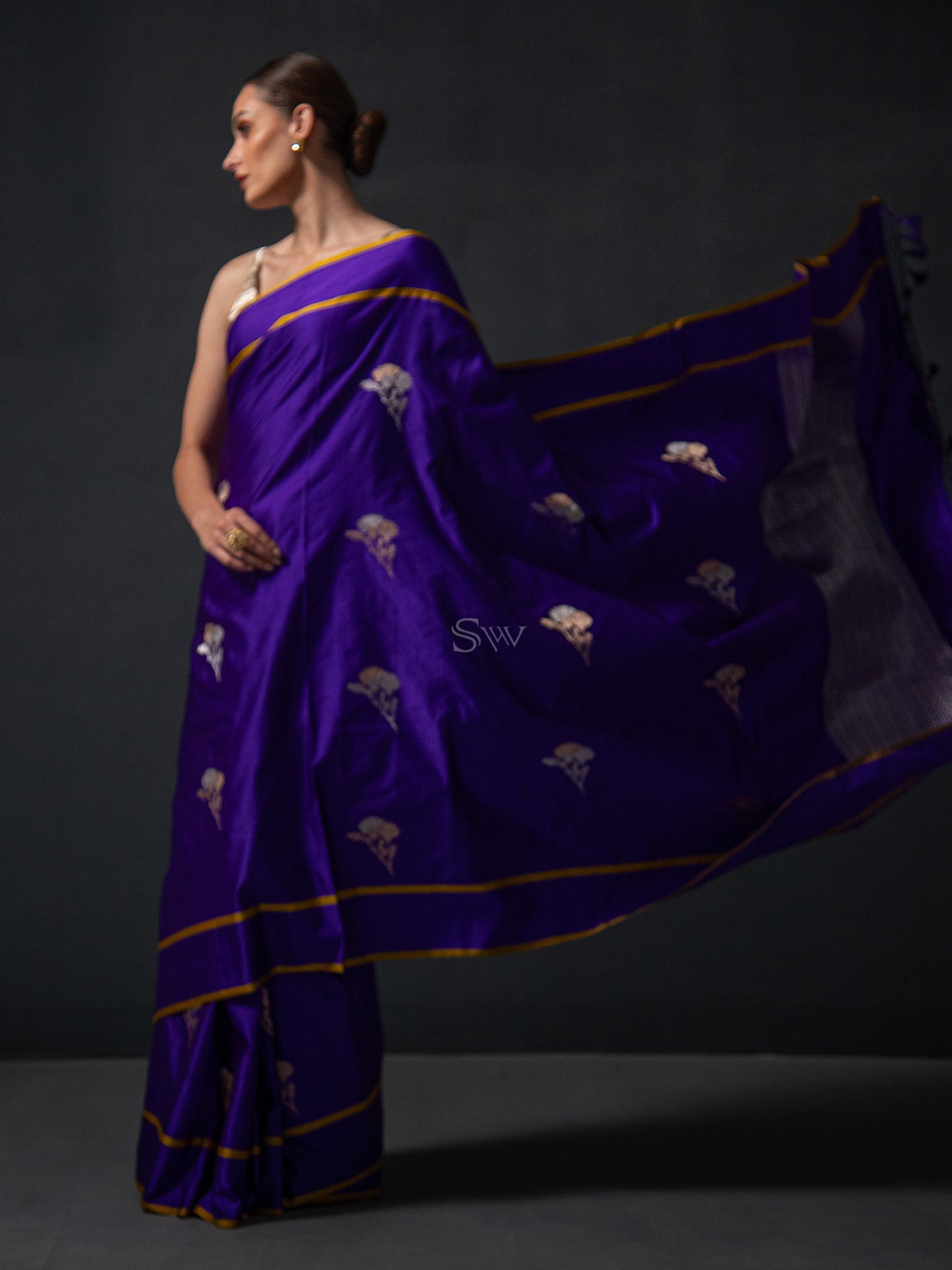 Blue Boota Satin Silk Handloom Banarasi Saree - Sacred Weaves
