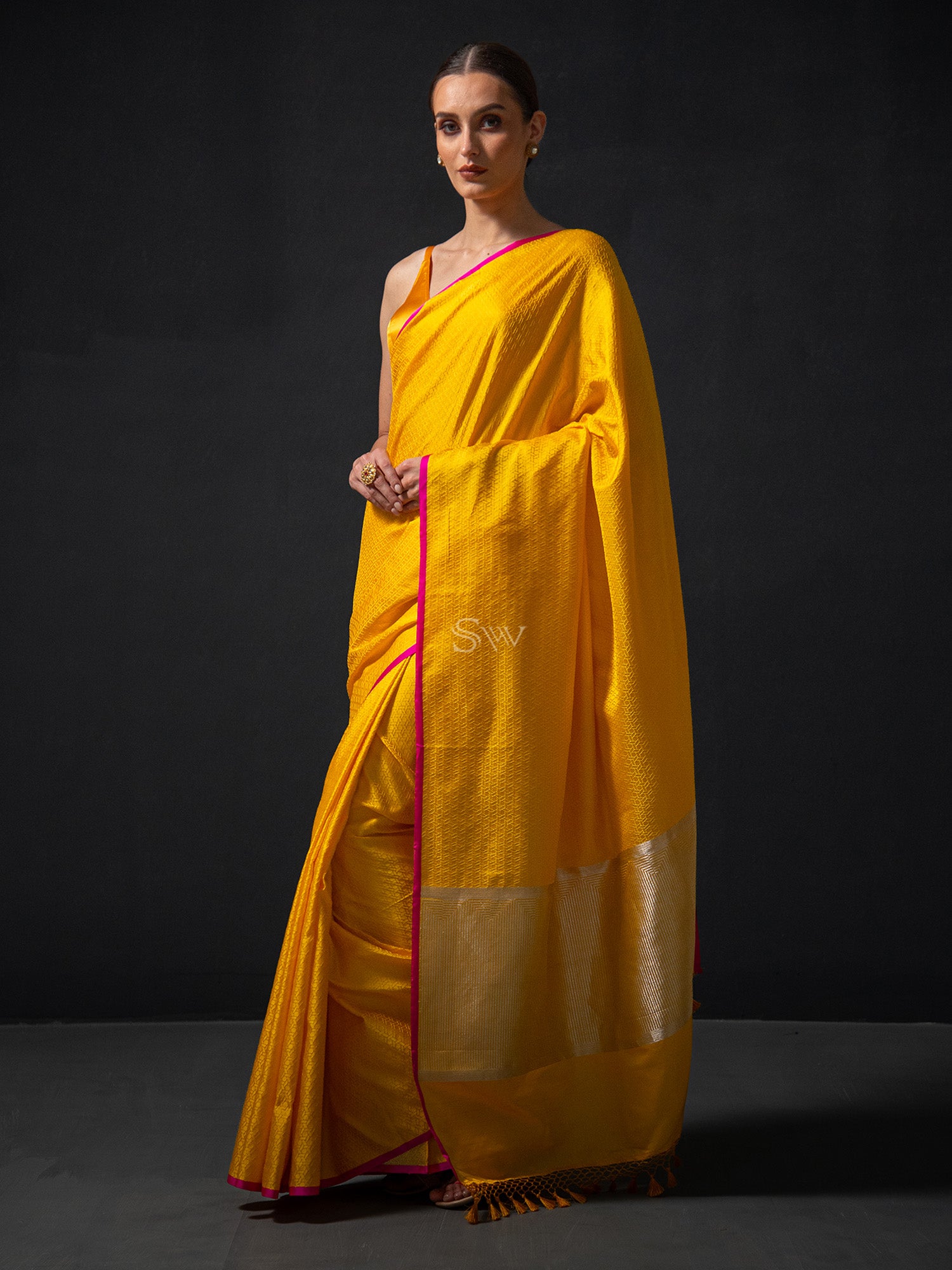 Yellow Satin Tanchoi Handloom Banarasi Saree - Sacred Weaves