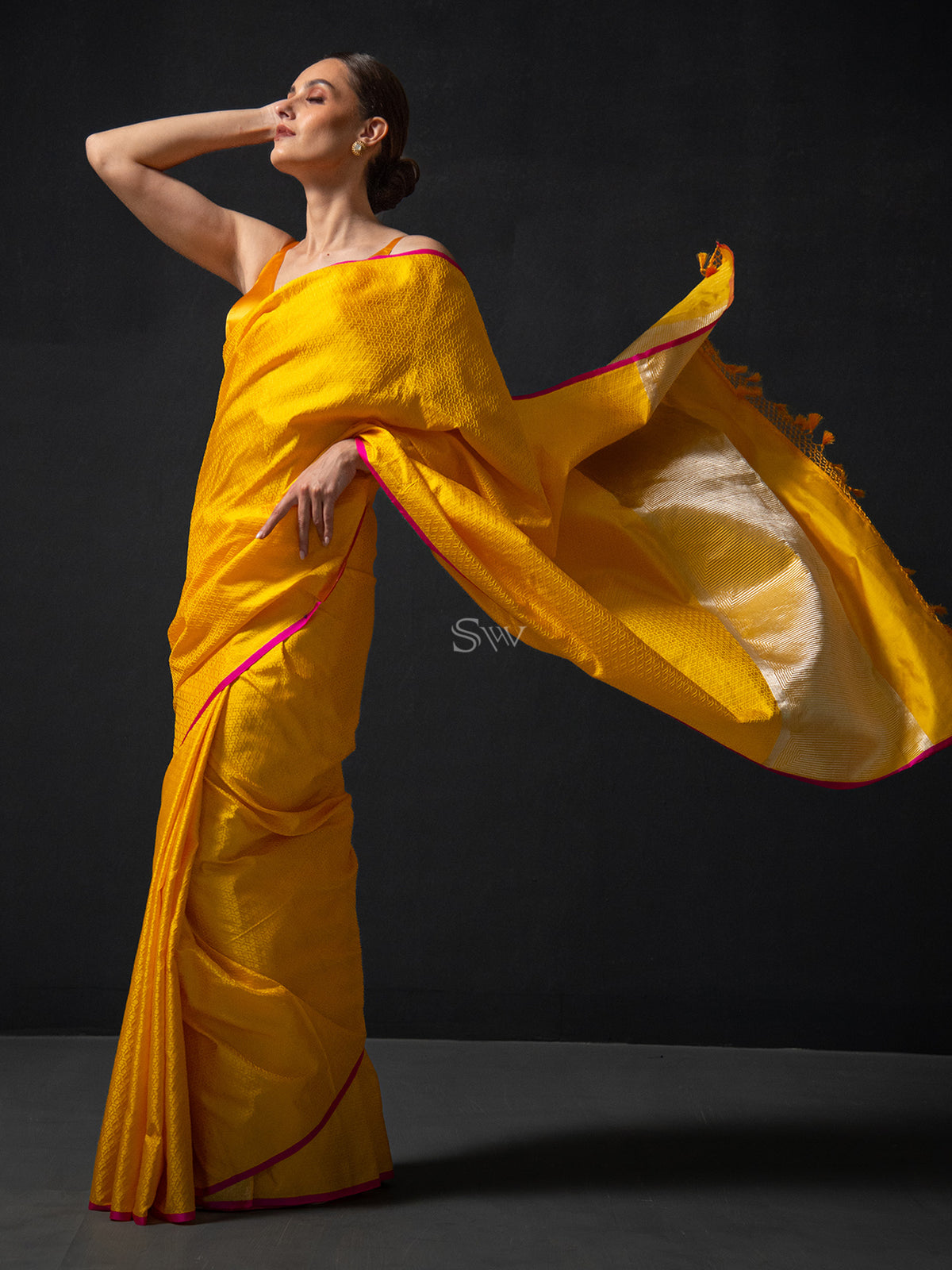 Yellow Satin Tanchoi Handloom Banarasi Saree - Sacred Weaves