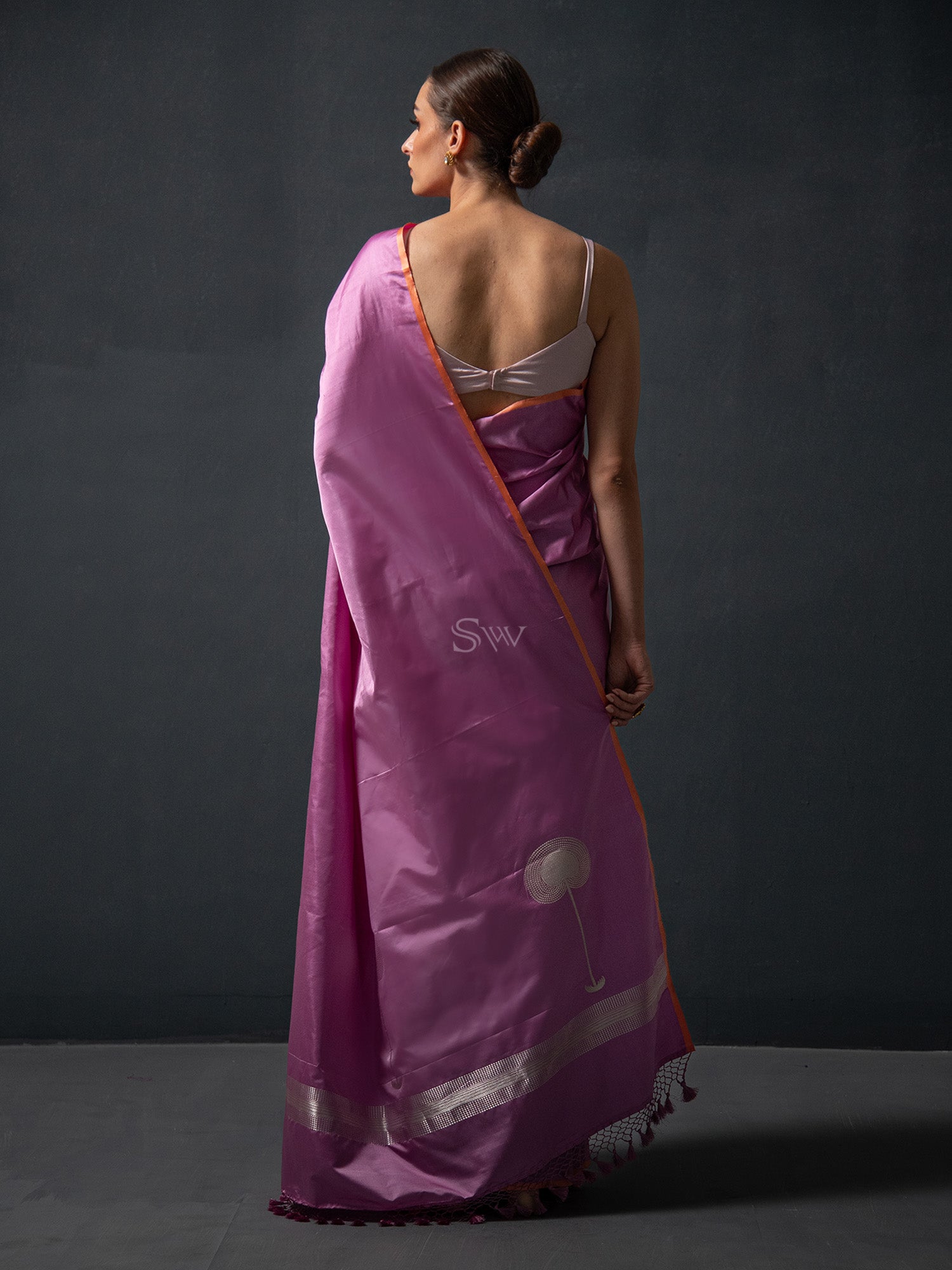 Muave Plain Satin Silk Handloom Banarasi Saree - Sacred Weaves