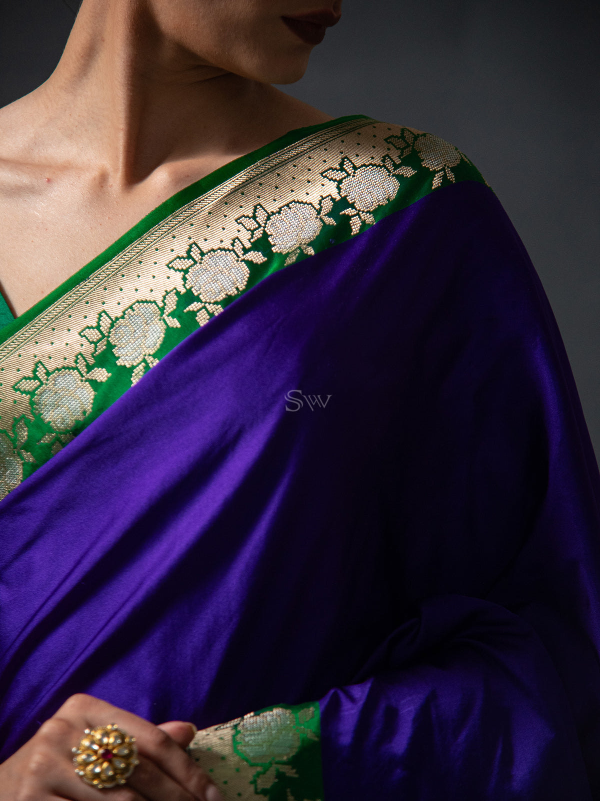 Blue Plain Satin Silk Handloom Banarasi Saree - Sacred Weaves
