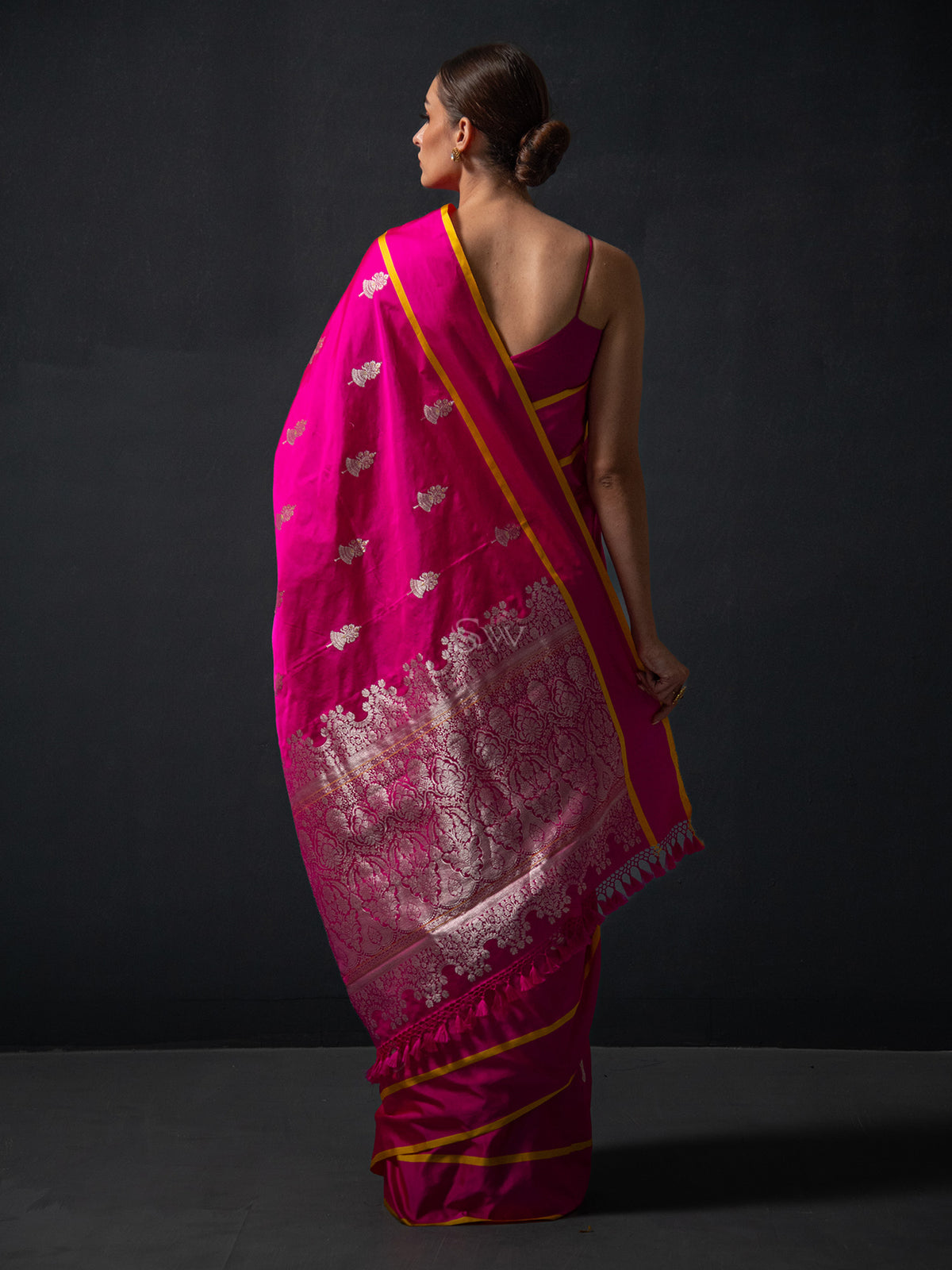Magenta Boota Satin Silk Handloom Banarasi Saree - Sacred Weaves
