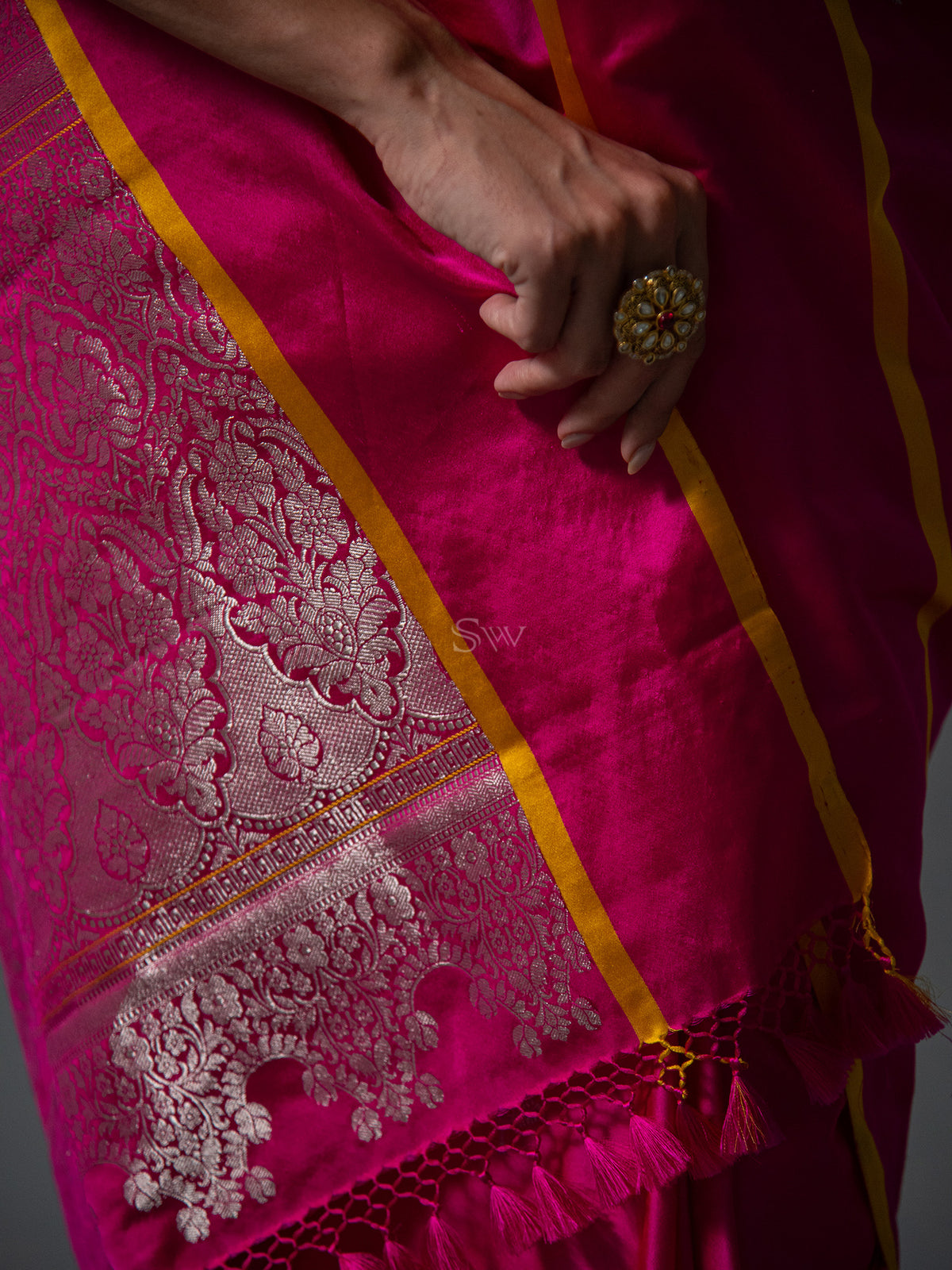 Magenta Boota Satin Silk Handloom Banarasi Saree - Sacred Weaves