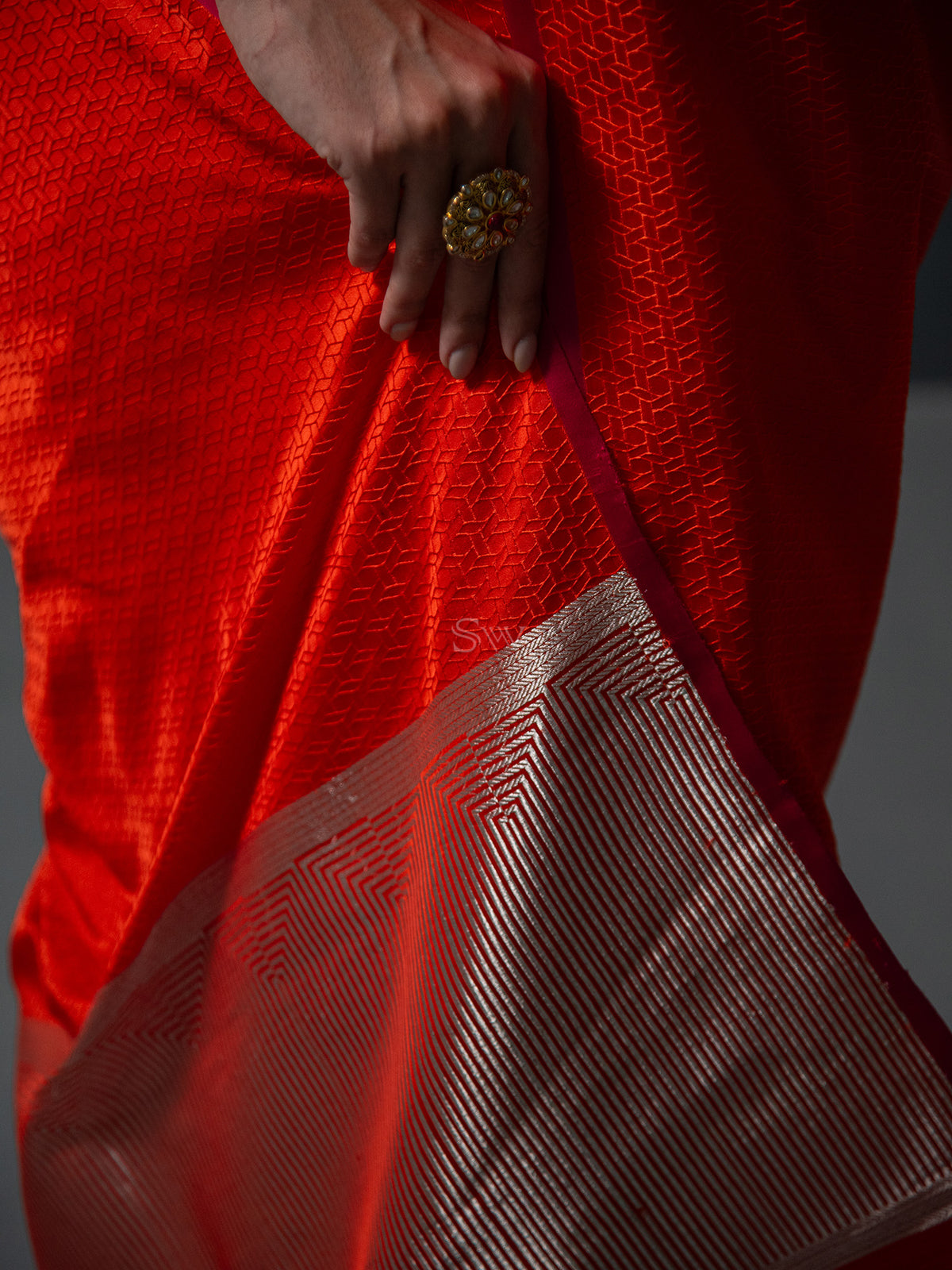 Red Satin Tanchoi Handloom Banarasi Saree - Sacred Weaves