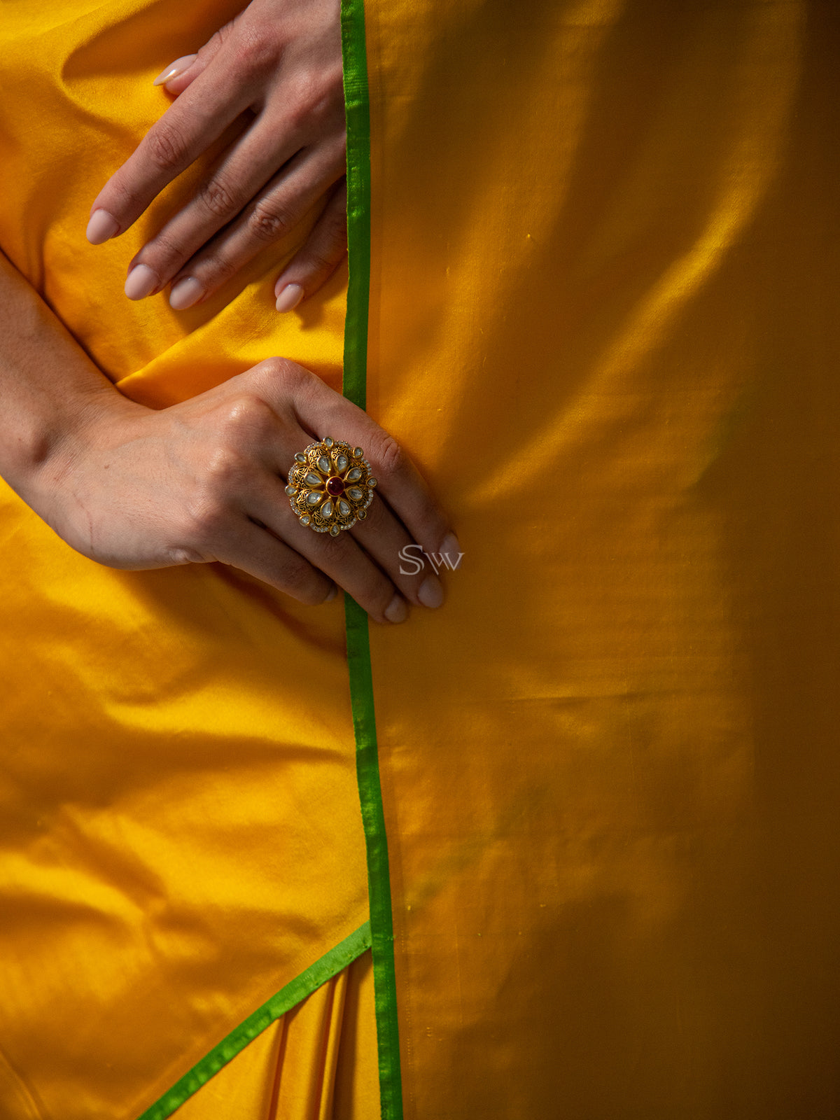 Yellow Plain Satin Handloom Banarasi Saree - Sacred Weaves