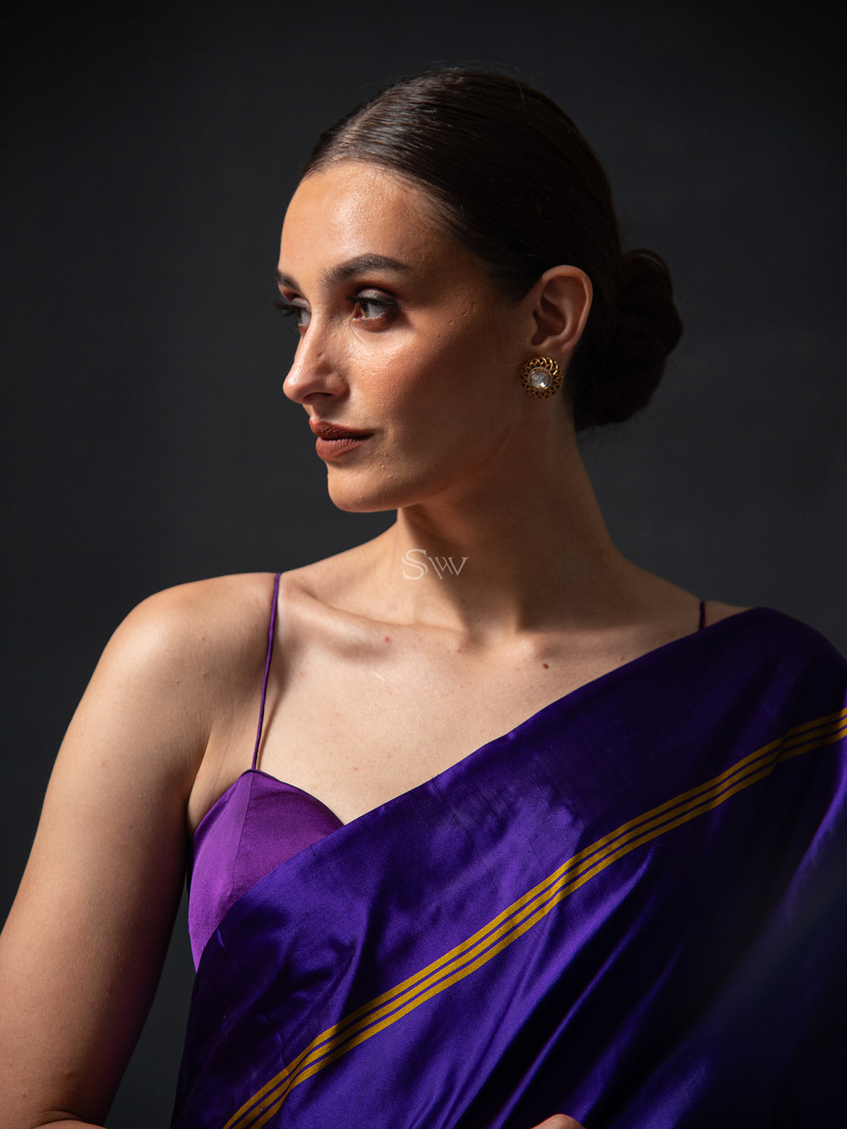 Purple Plain Satin Silk Handloom Banarasi Saree - Sacred Weaves