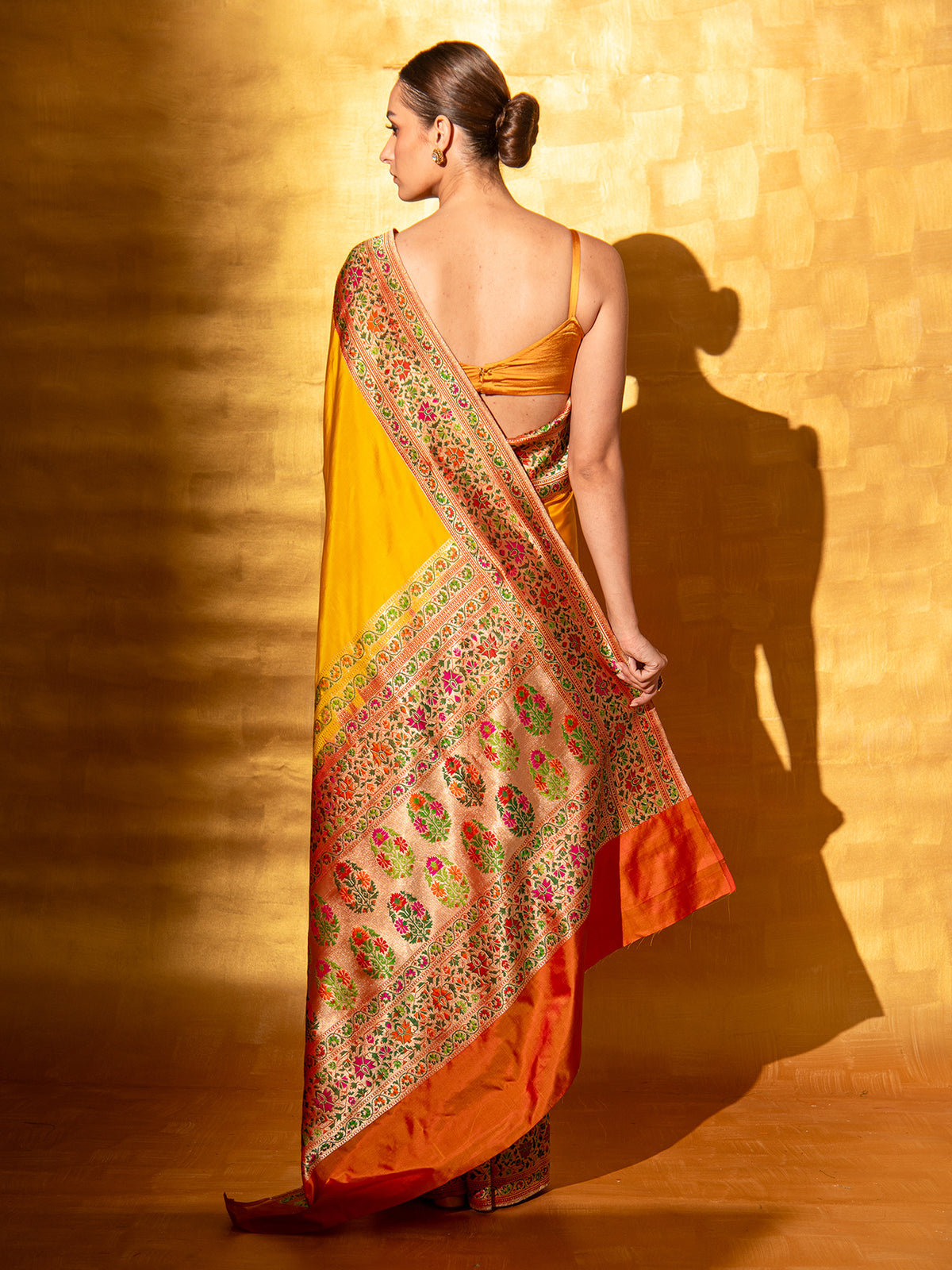 Mustard Paithani Katan Silk Handloom Banarasi Saree - Sacred Weaves