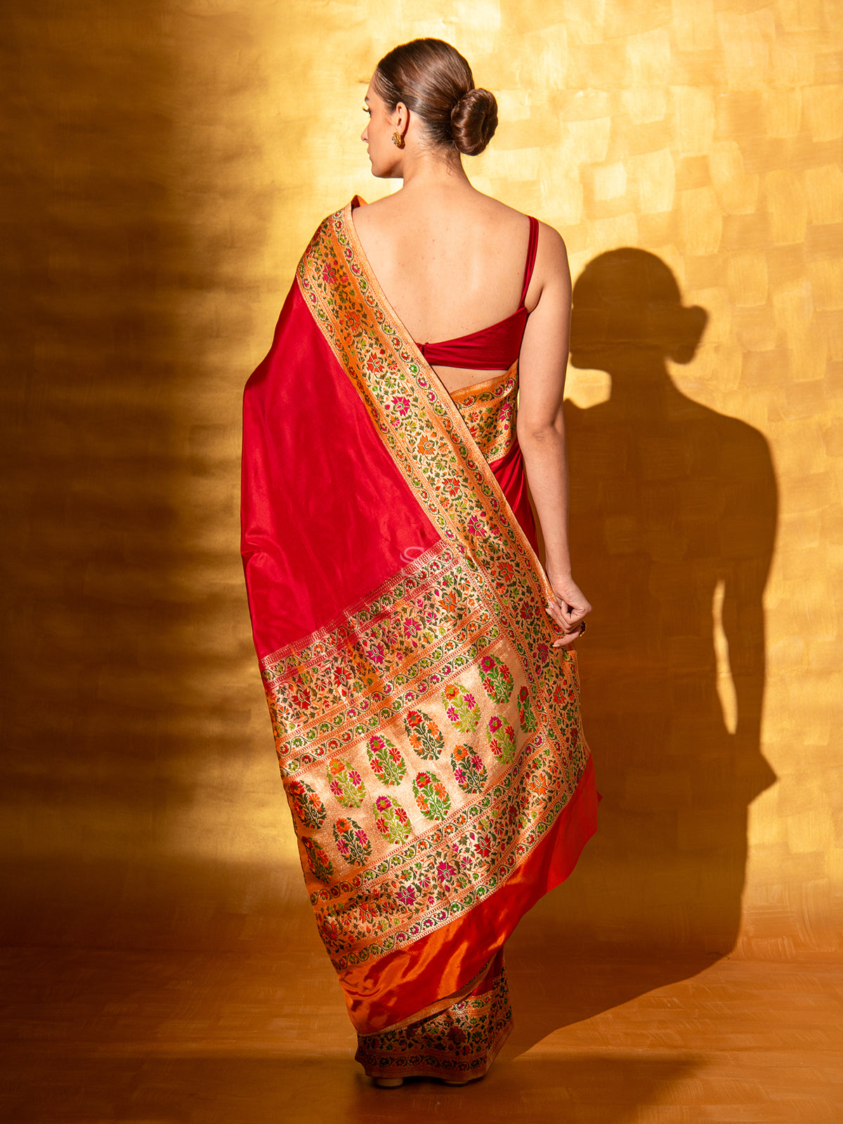 Red Paithani Katan Silk Handloom Banarasi Saree - Sacred Weaves