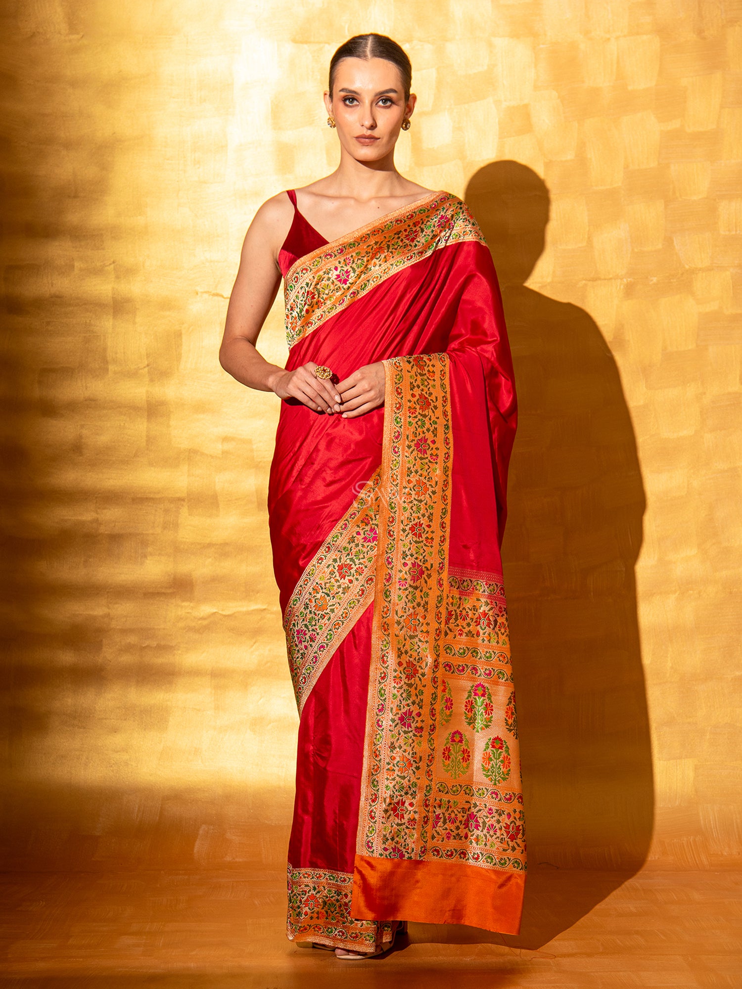 Red Paithani Katan Silk Handloom Banarasi Saree - Sacred Weaves