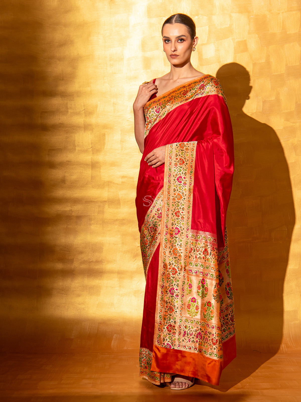 Red Paithani Katan Silk Handloom Banarasi Saree - Sacred Weaves