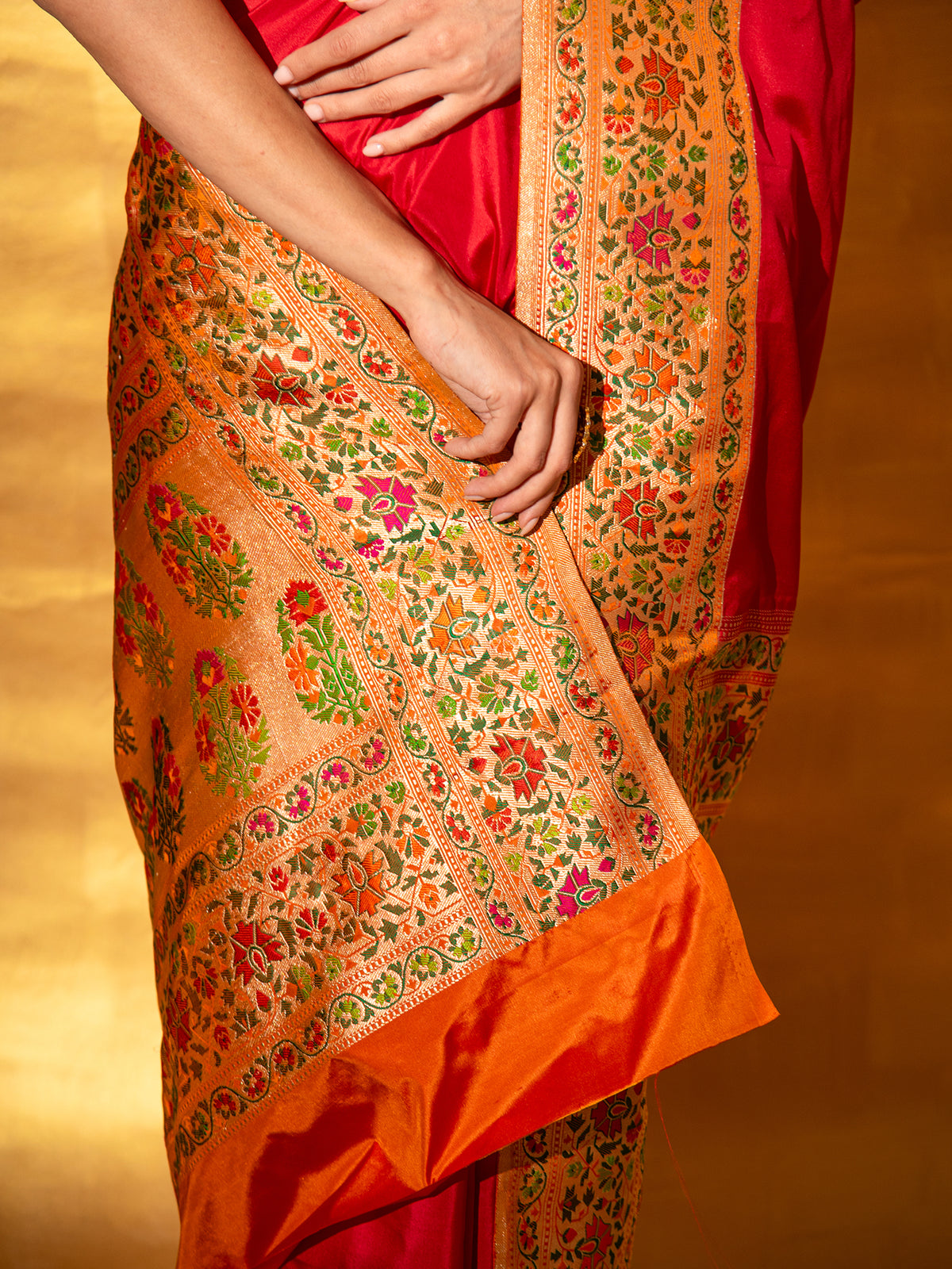 Red Paithani Katan Silk Handloom Banarasi Saree - Sacred Weaves