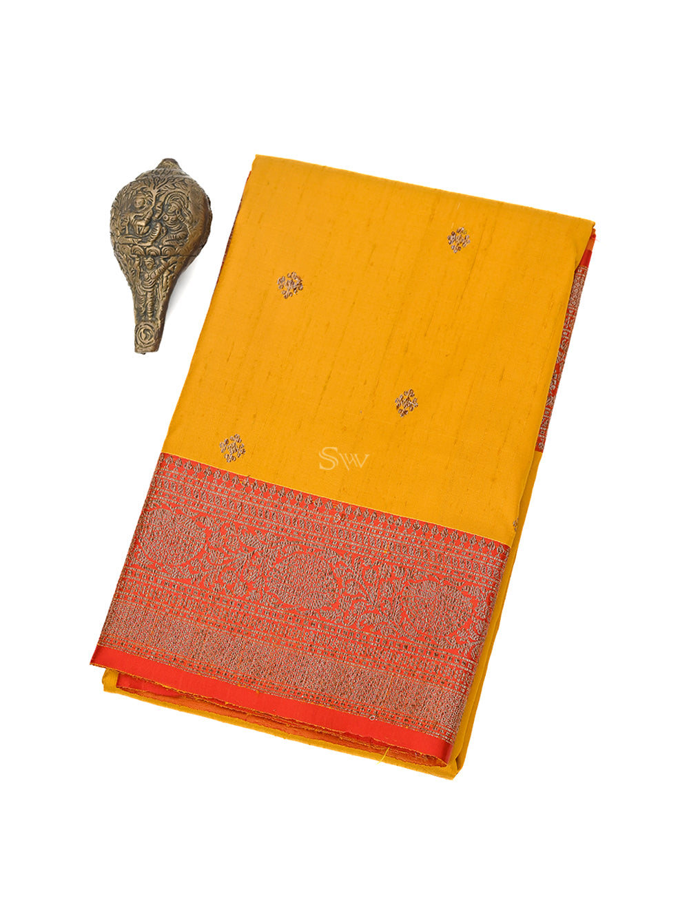 Mustard Konia Dupion Silk Handloom Banarasi Saree