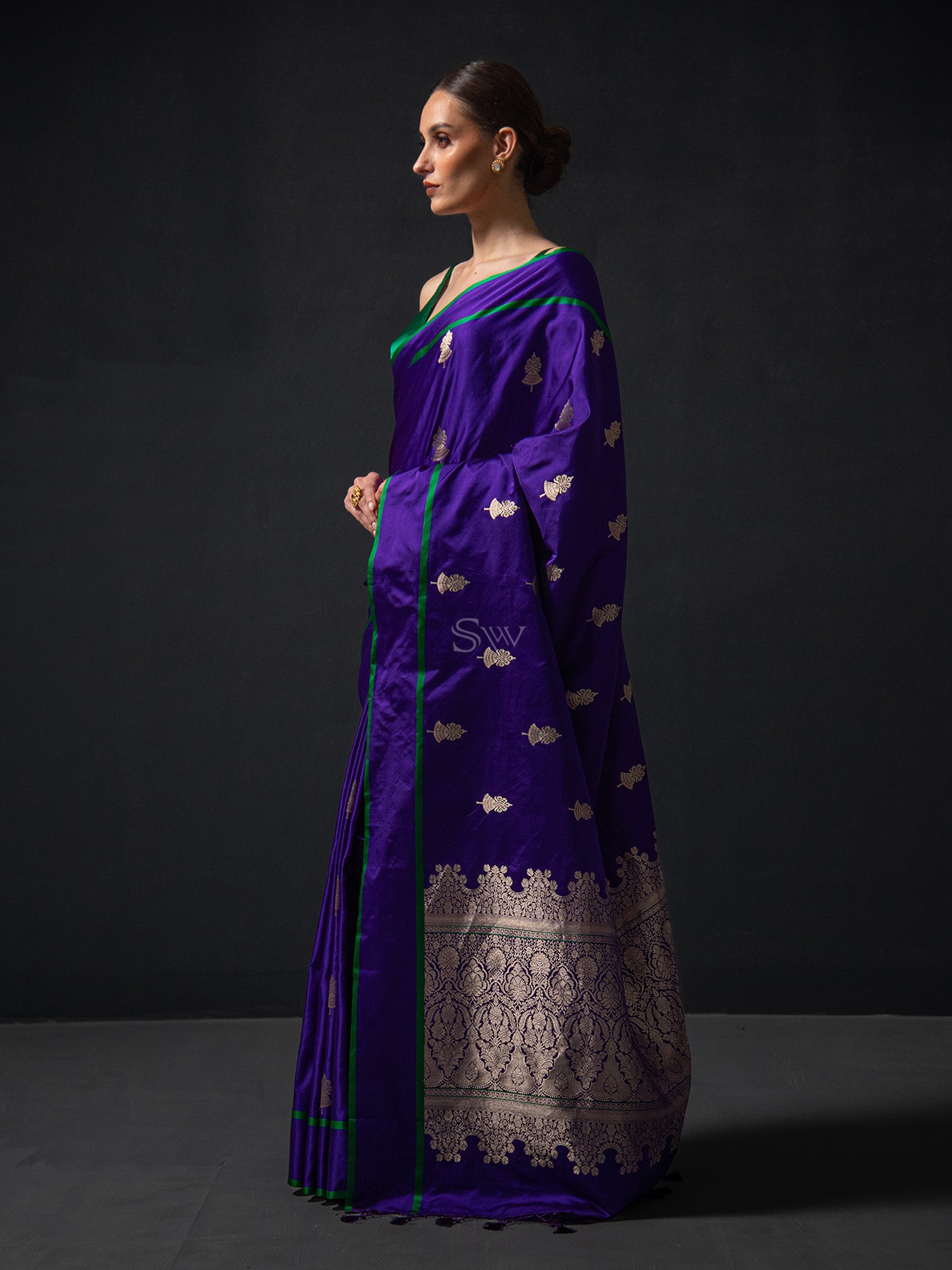 Purple Boota Satin Silk Handloom Banarasi Saree - Sacred Weaves