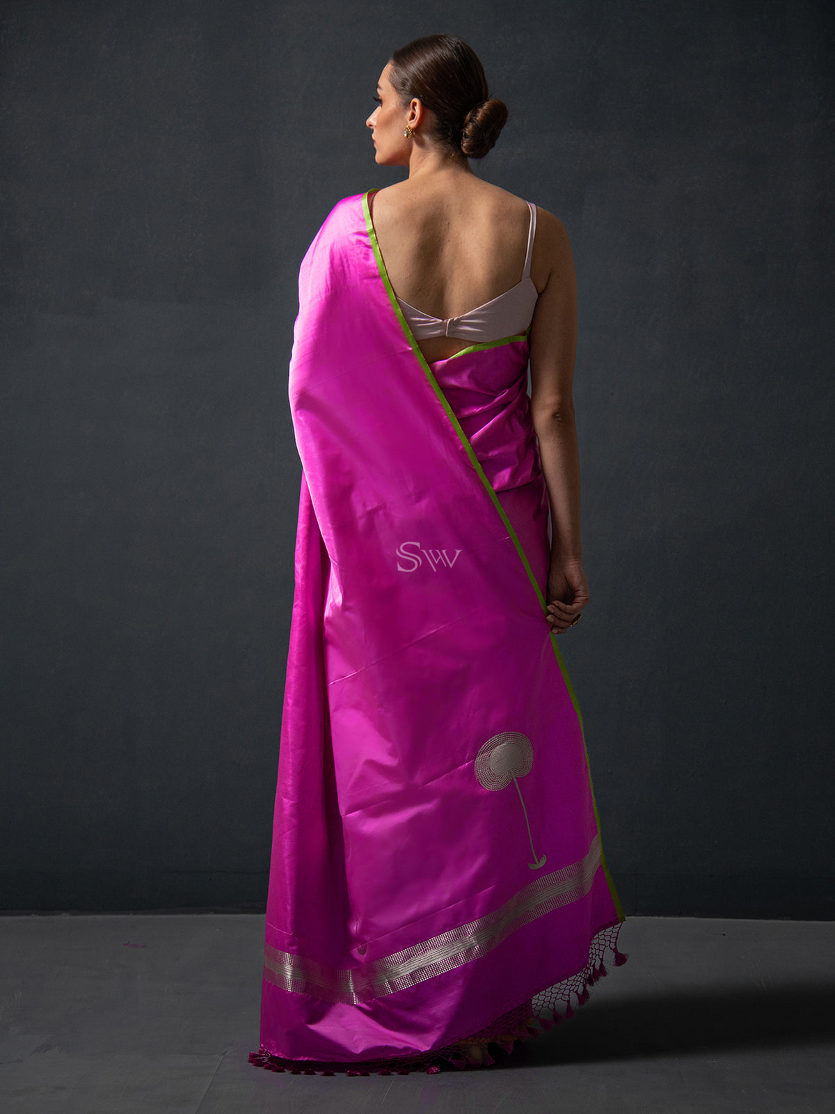 Magenta Plain Satin Silk Handloom Banarasi Saree - Sacred Weaves