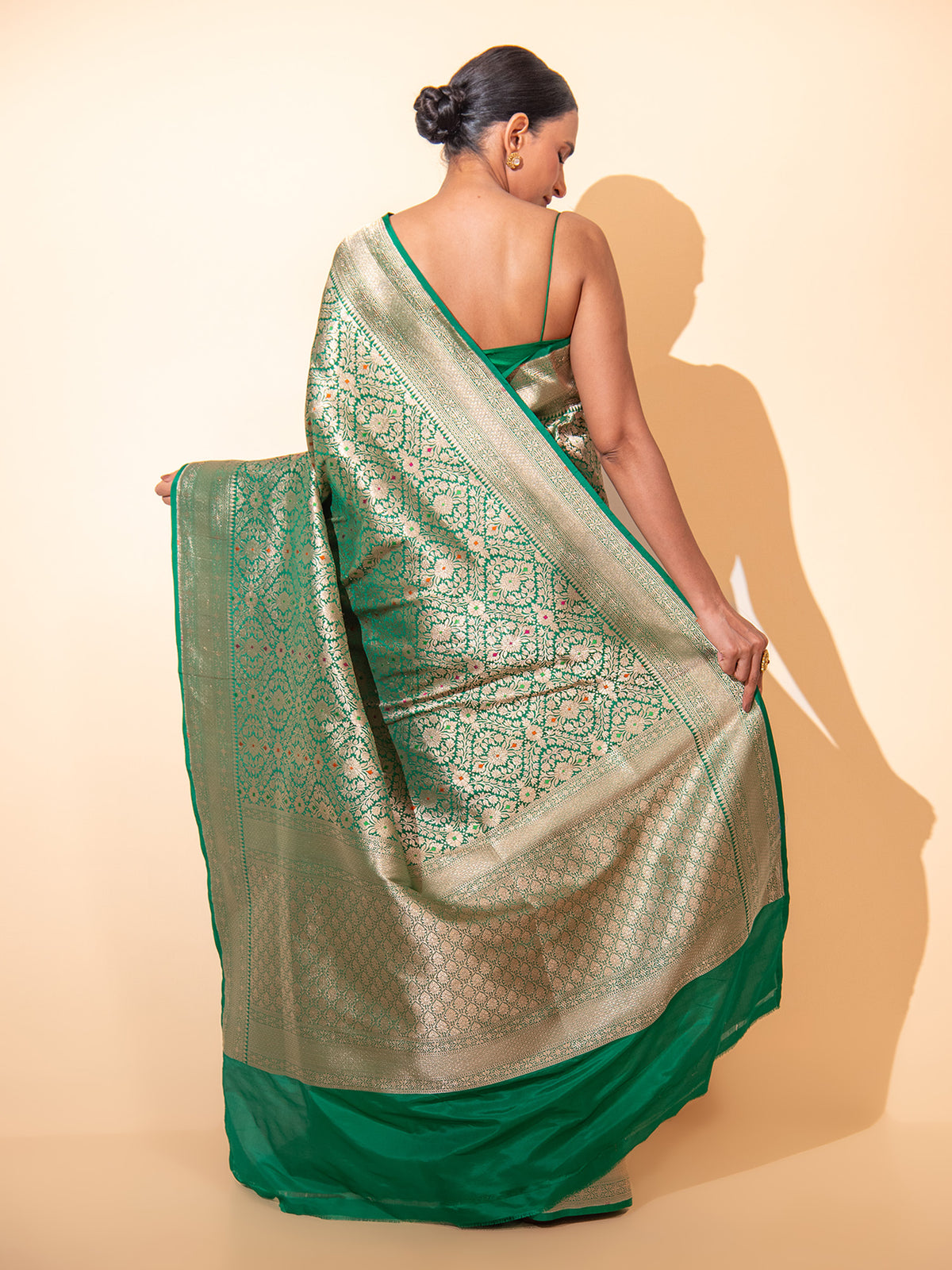 Bottle Green Meenakari Brocade Handloom Banarasi Saree - Sacred Weaves