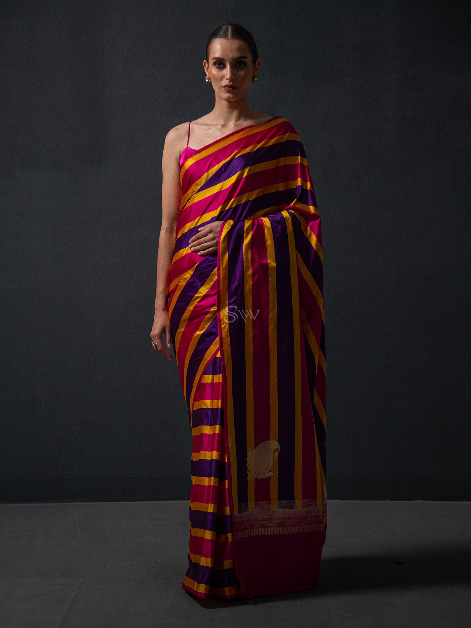 Magenta Purple Konia Satin Silk Handloom Banarasi Saree - Sacred Weaves