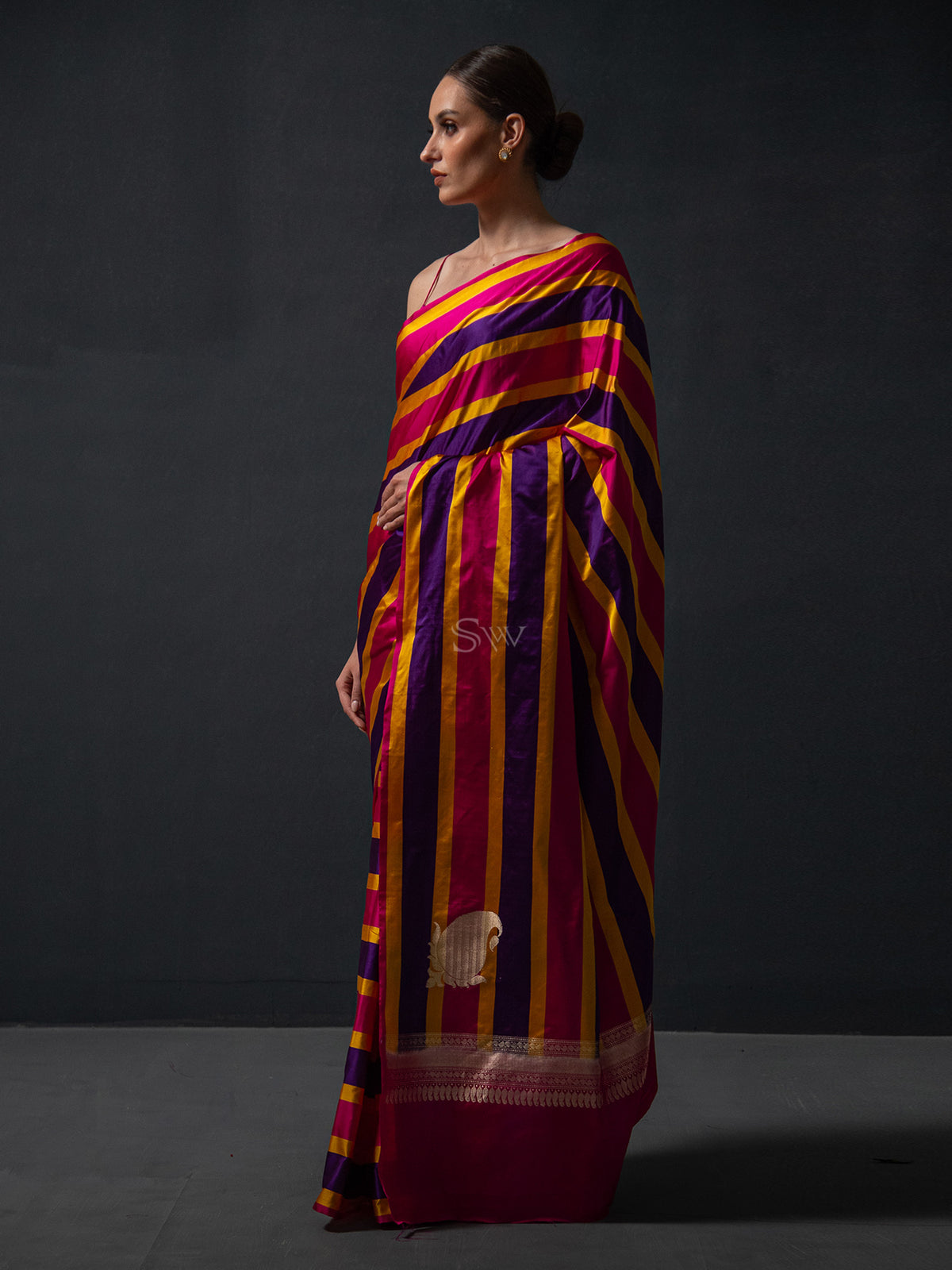 Magenta Purple Konia Satin Silk Handloom Banarasi Saree - Sacred Weaves