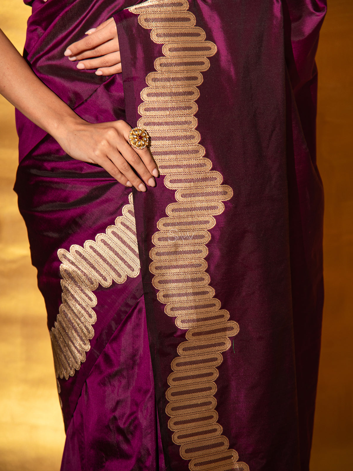 Wine Plain Katan Silk Handloom Banarasi Saree - Sacred Weaves