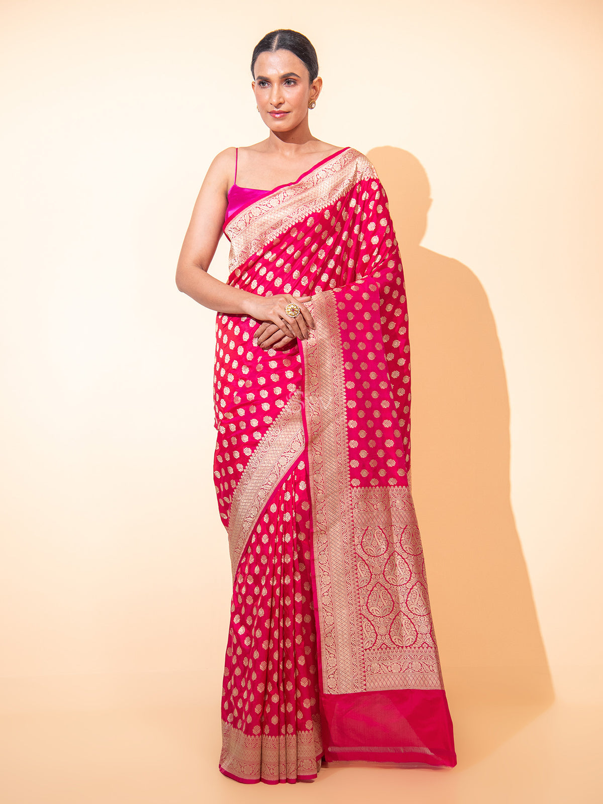 Dark Pink Uppada Katan Silk Handloom Banarasi Saree - Sacred Weaves