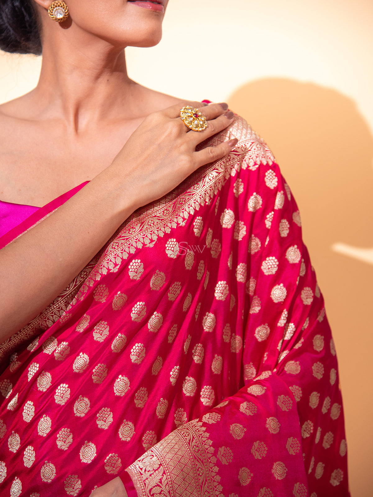 Dark Pink Uppada Katan Silk Handloom Banarasi Saree - Sacred Weaves