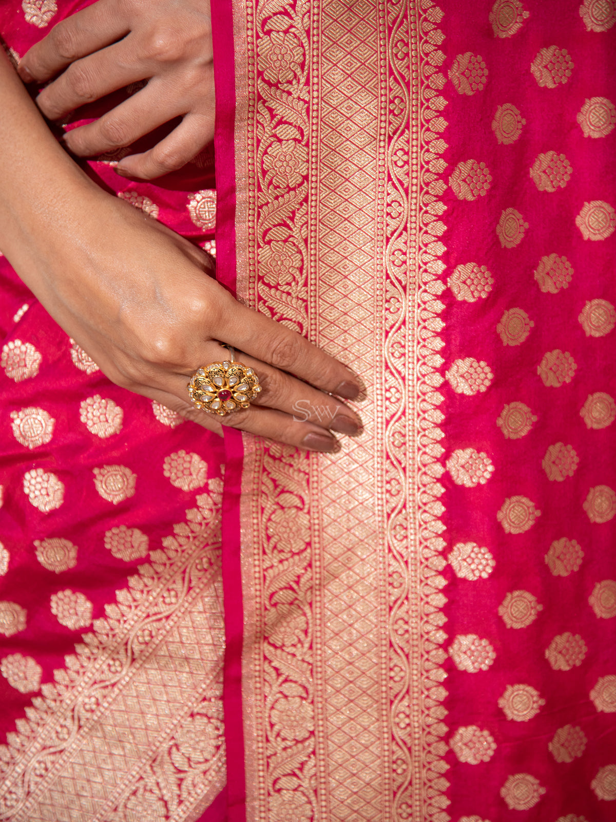 Dark Pink Uppada Katan Silk Handloom Banarasi Saree - Sacred Weaves