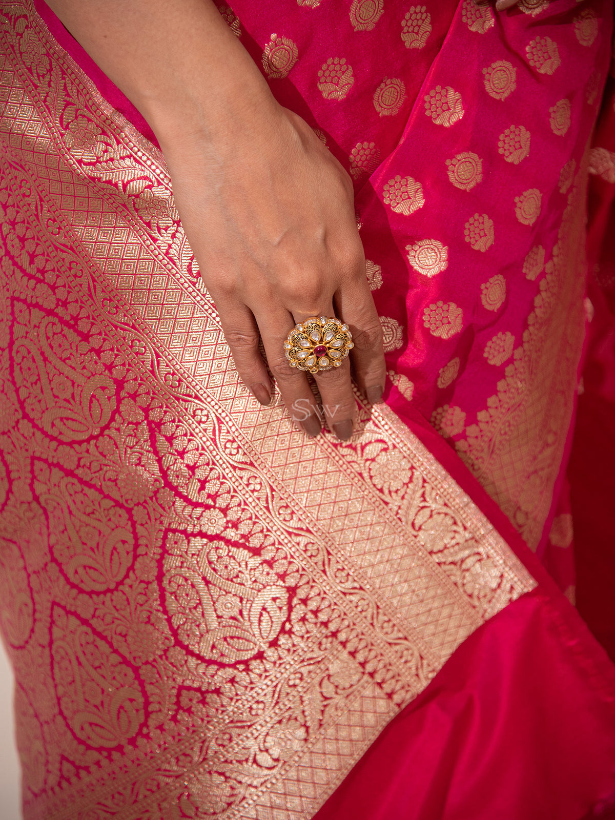 Dark Pink Uppada Katan Silk Handloom Banarasi Saree - Sacred Weaves