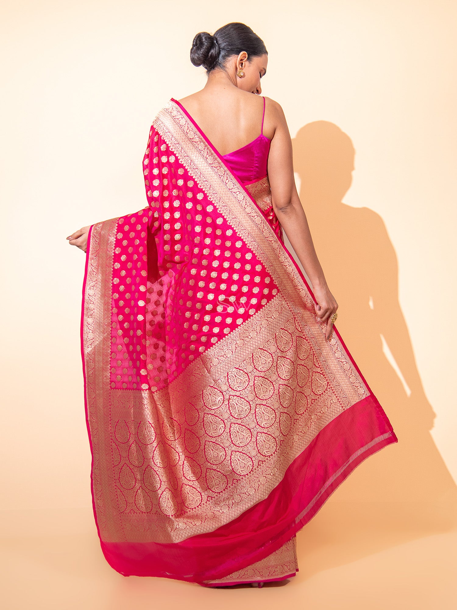 Dark Pink Uppada Katan Silk Handloom Banarasi Saree - Sacred Weaves