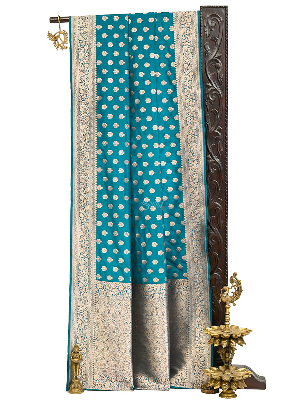 Peacock Blue Boota Uppada Katan Silk Handloom Banarasi Saree - Sacred Weaves