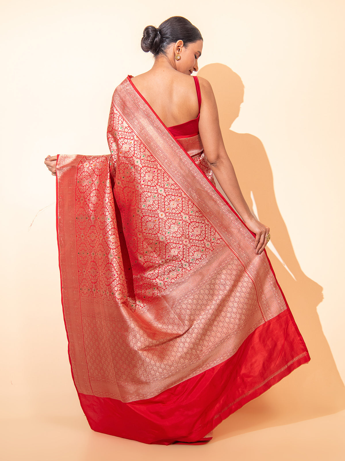 Red Meenakari Katan Silk Brocade Handloom Banarasi Saree - Sacred Weaves