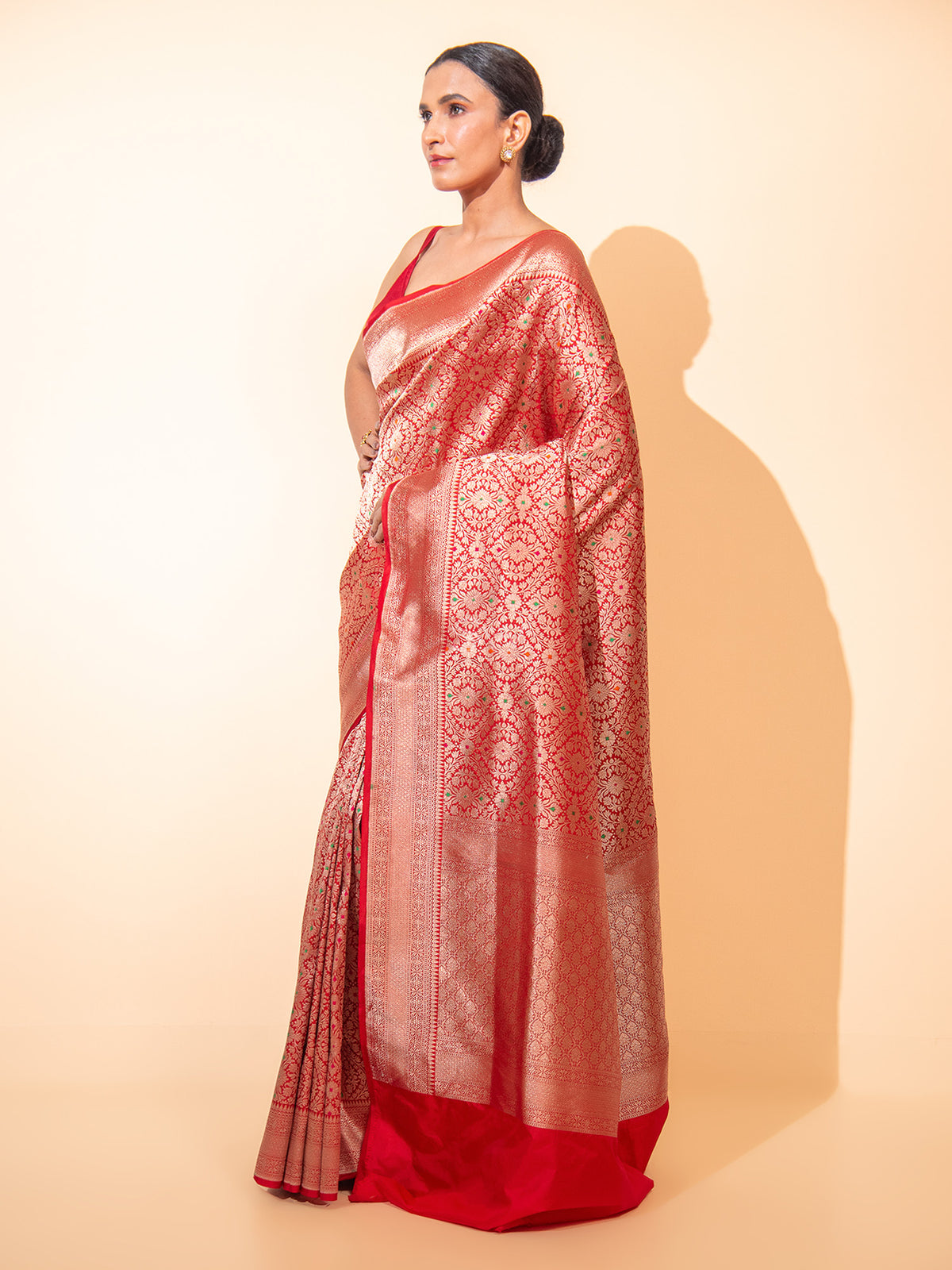 Red Meenakari Katan Silk Brocade Handloom Banarasi Saree - Sacred Weaves