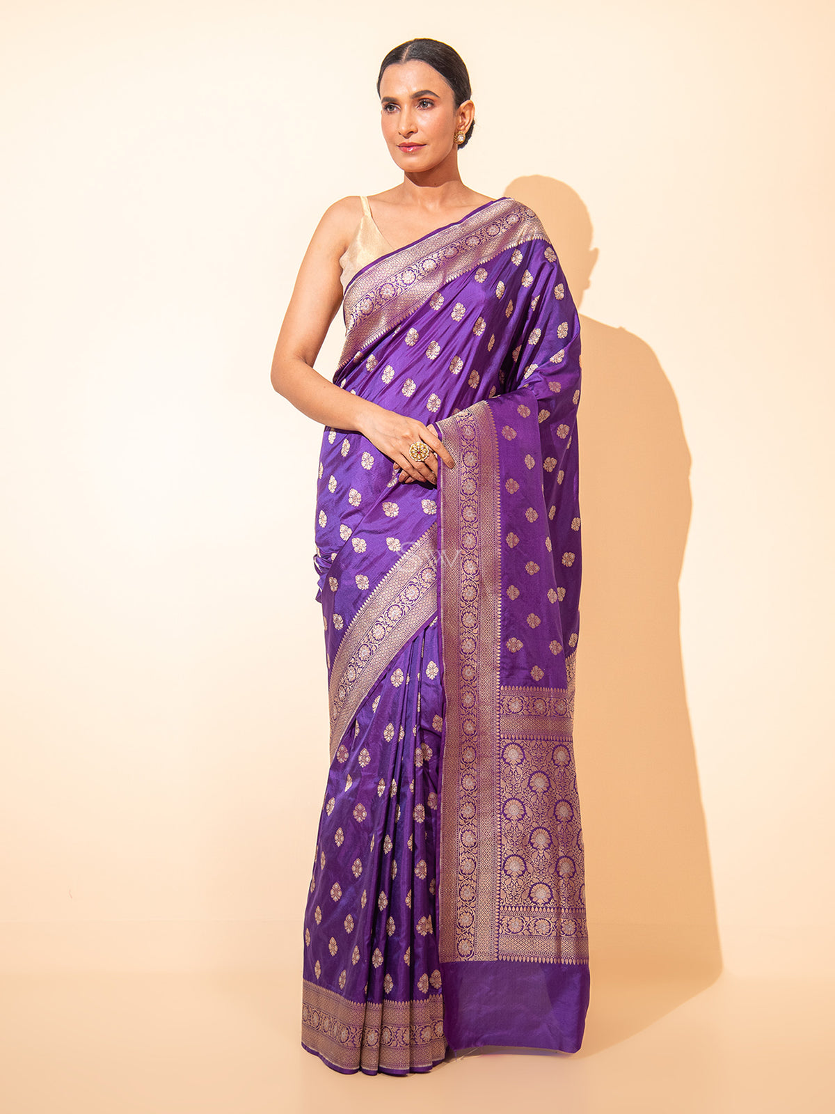 Purple Booti Katan Silk Uppada Handloom Banarasi Saree - Sacred Weaves