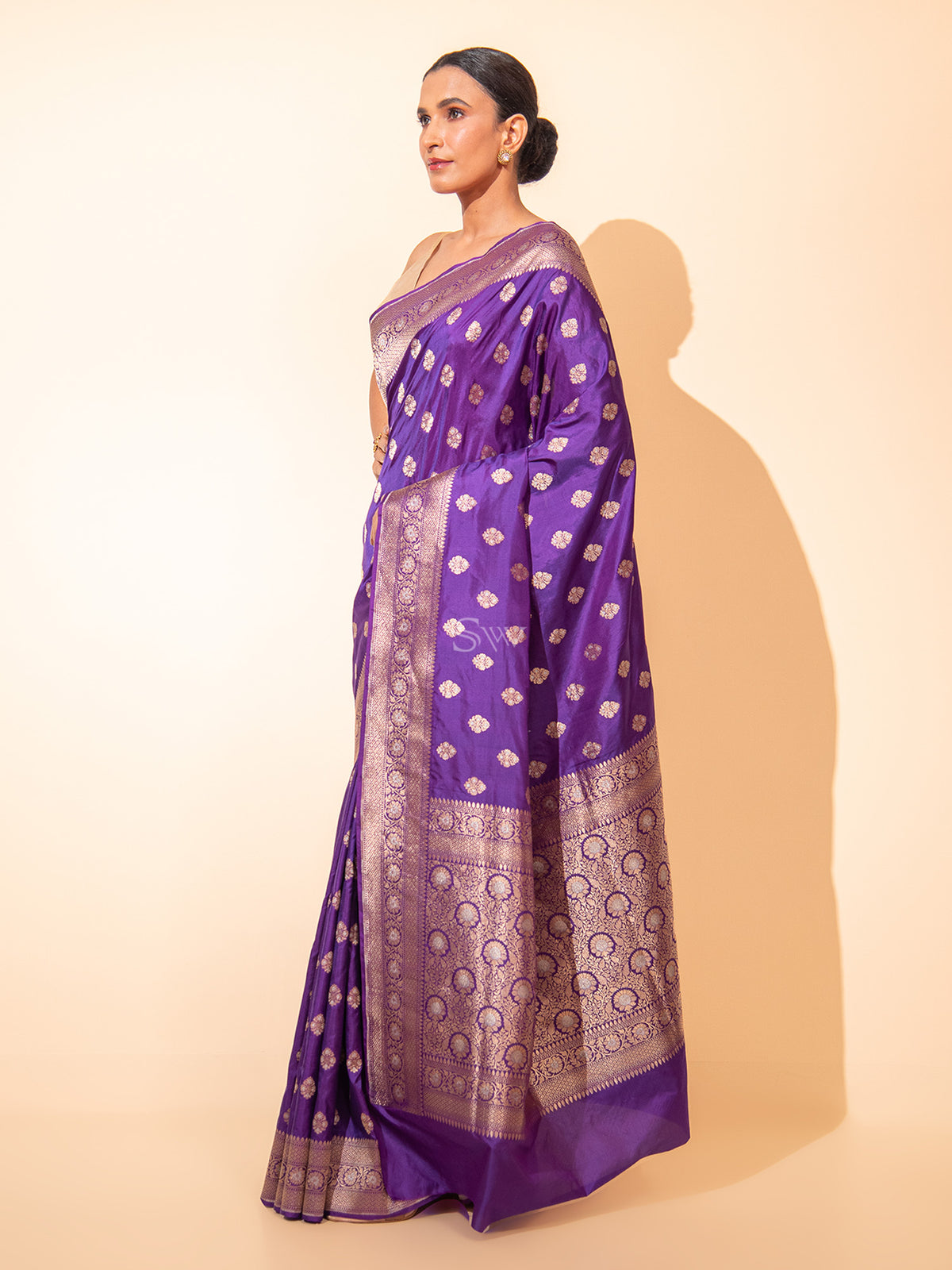 Purple Booti Katan Silk Uppada Handloom Banarasi Saree - Sacred Weaves