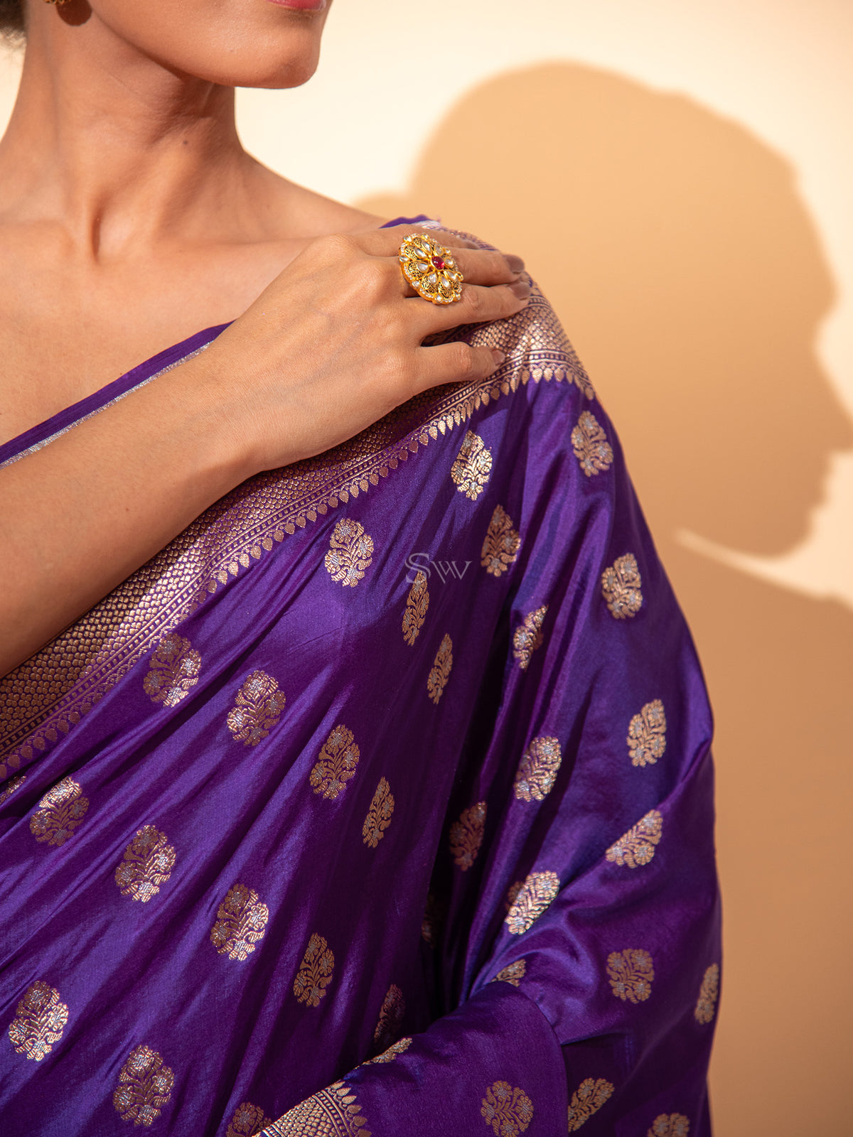 Purple Booti Katan Silk Uppada Handloom Banarasi Saree - Sacred Weaves