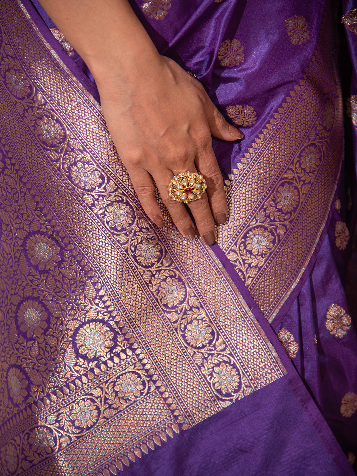 Purple Booti Katan Silk Uppada Handloom Banarasi Saree - Sacred Weaves