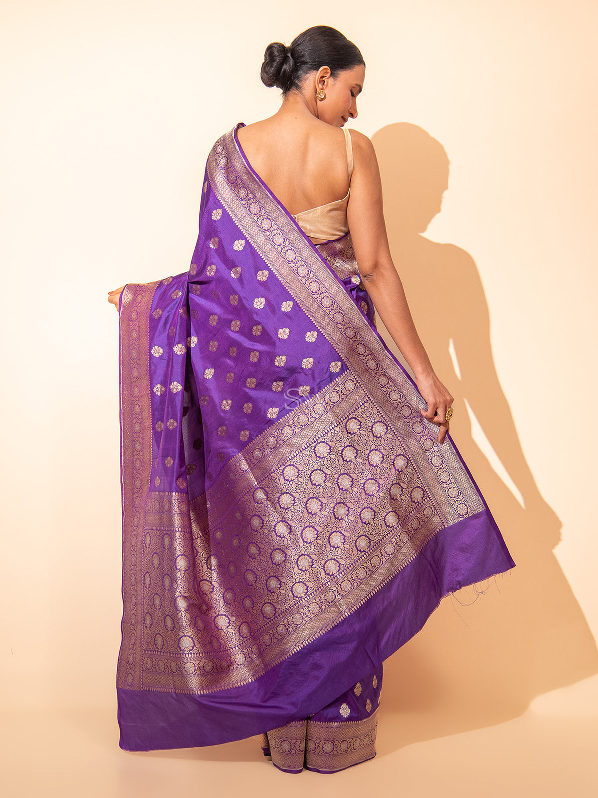 Purple Booti Katan Silk Uppada Handloom Banarasi Saree - Sacred Weaves