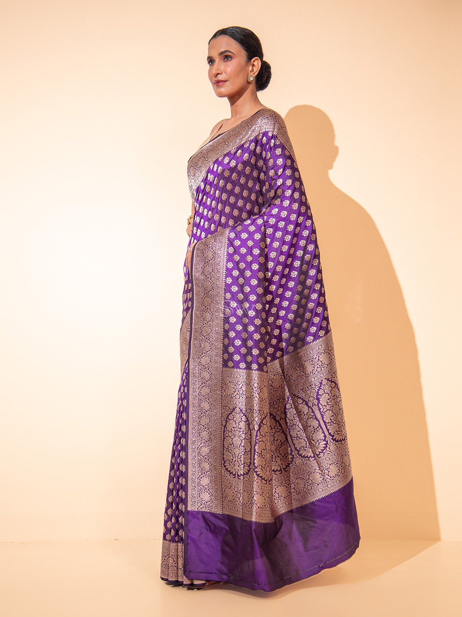 Purple Booti Katan Silk Uppada Handloom Banarasi Saree - Sacred Weaves