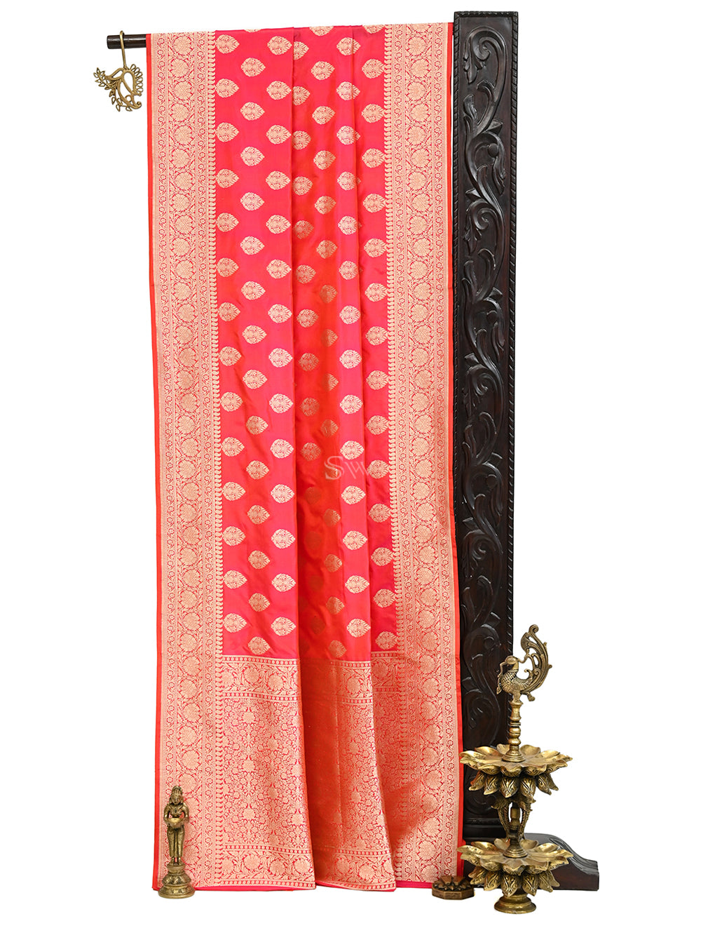 Pink Orange Boota Uppada Katan Silk Handloom Banarasi Saree - Sacred Weaves