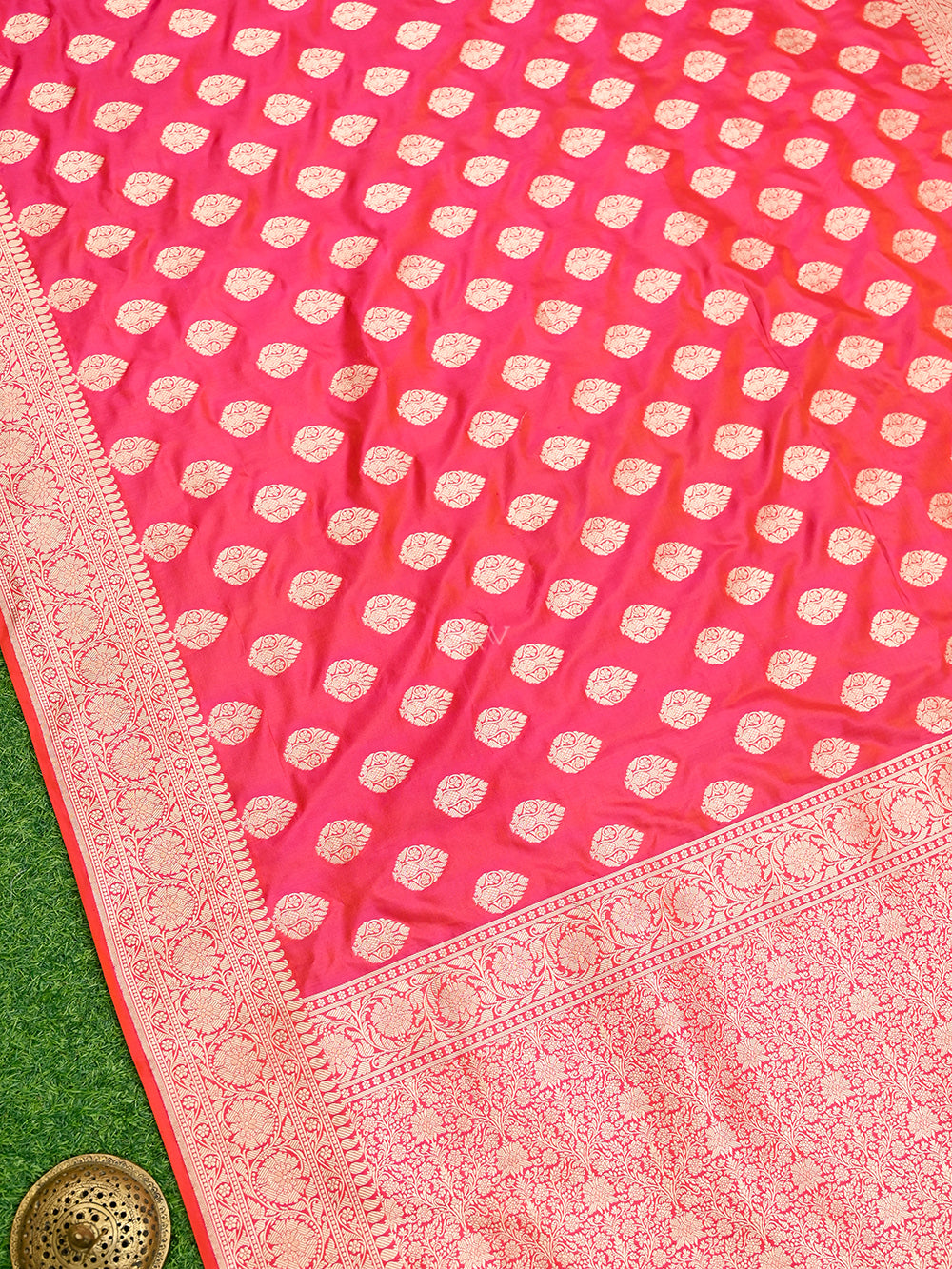 Pink Orange Boota Uppada Katan Silk Handloom Banarasi Saree - Sacred Weaves