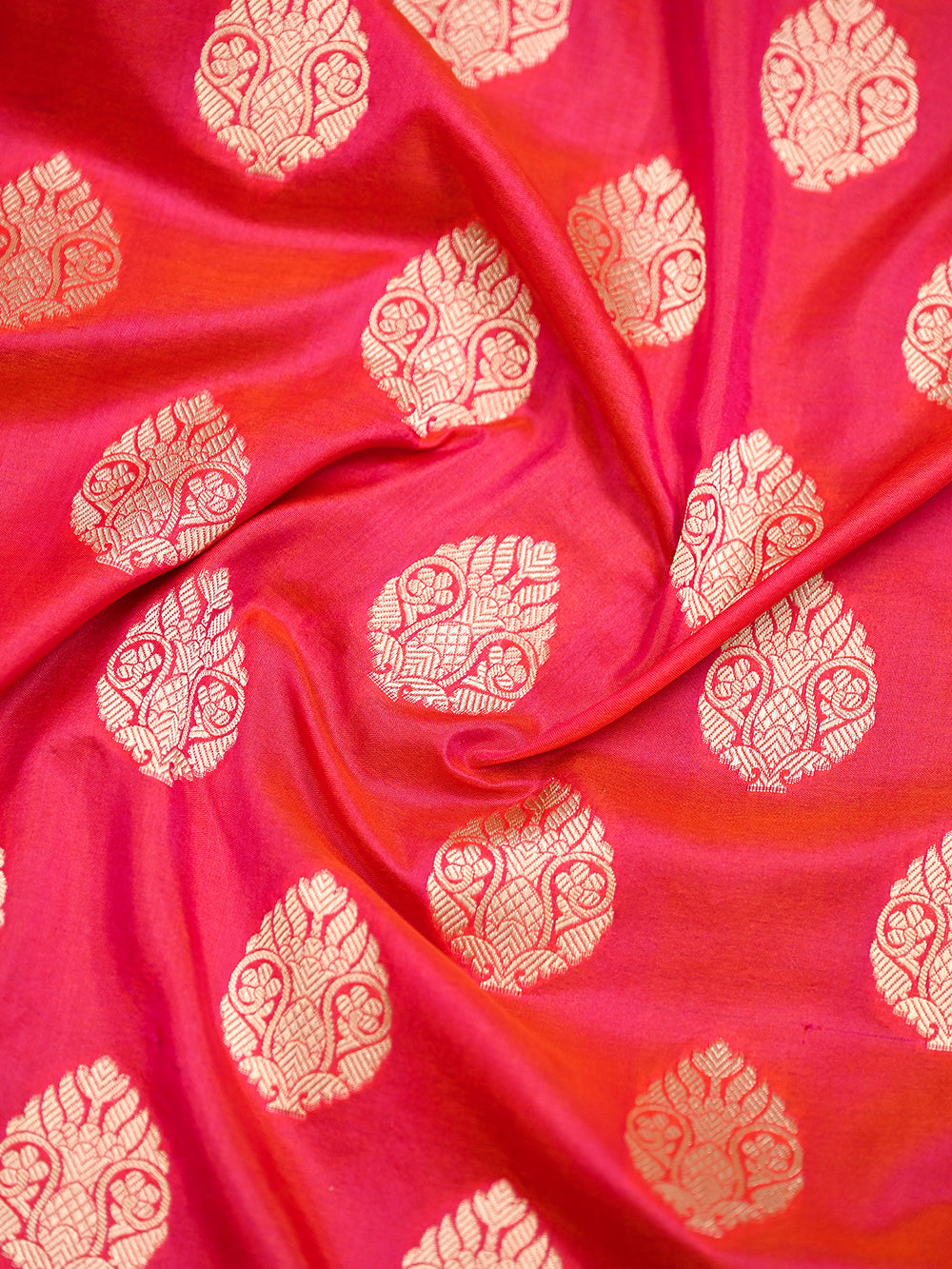 Pink Orange Boota Uppada Katan Silk Handloom Banarasi Saree - Sacred Weaves