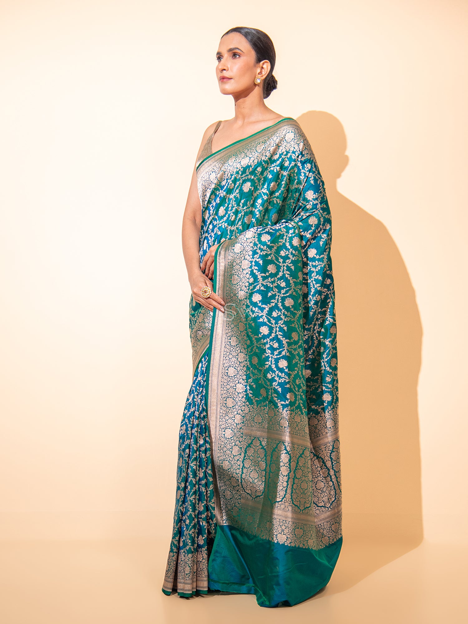 Peacock Green Uppada Katan Silk Handloom Banarasi Saree - Sacred Weaves