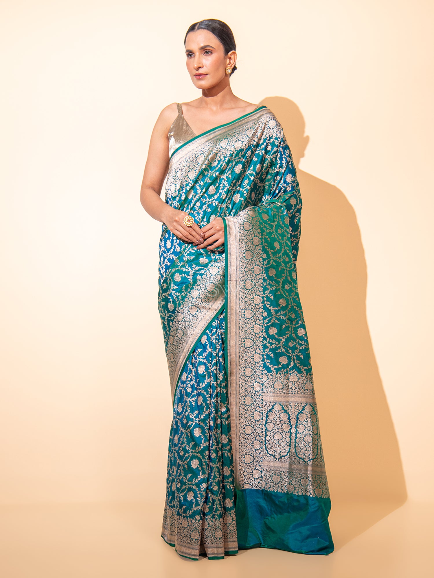 Peacock Green Uppada Katan Silk Handloom Banarasi Saree - Sacred Weaves