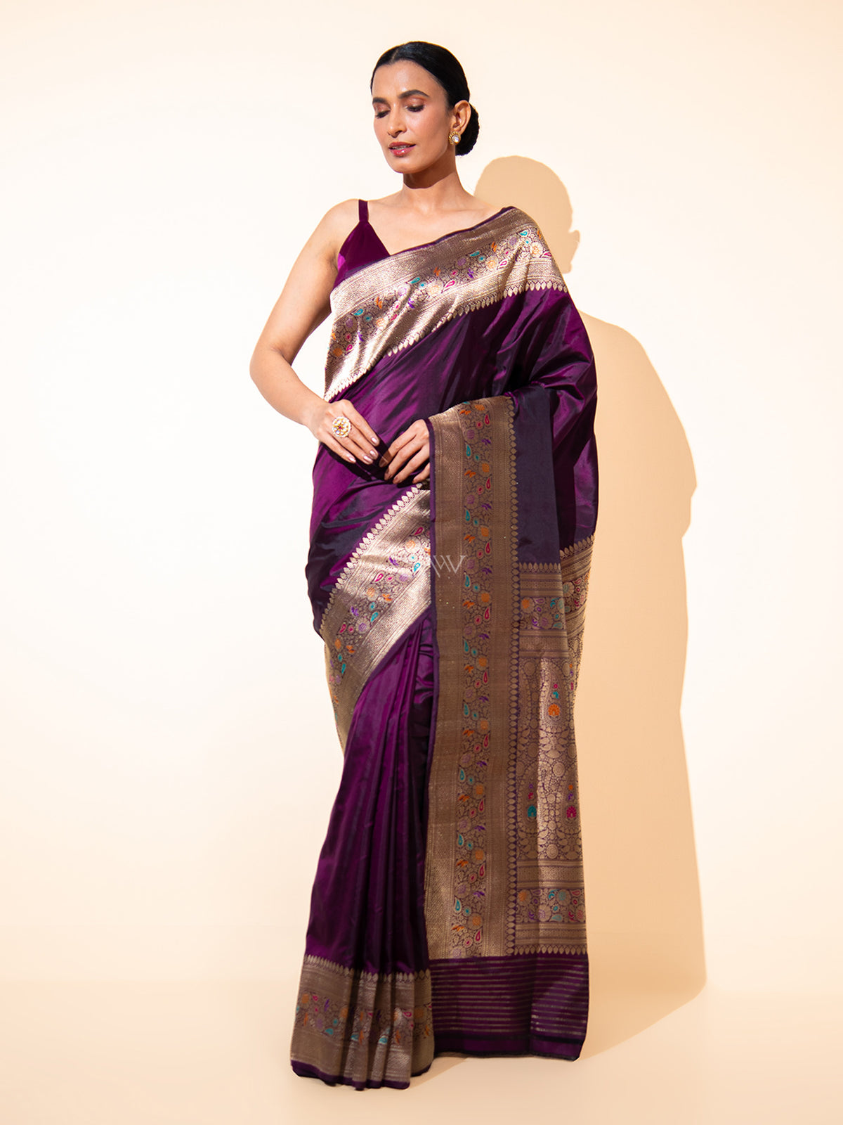 Wine Meenakari Katan Silk Handloom Banarasi Saree - Sacred Weaves