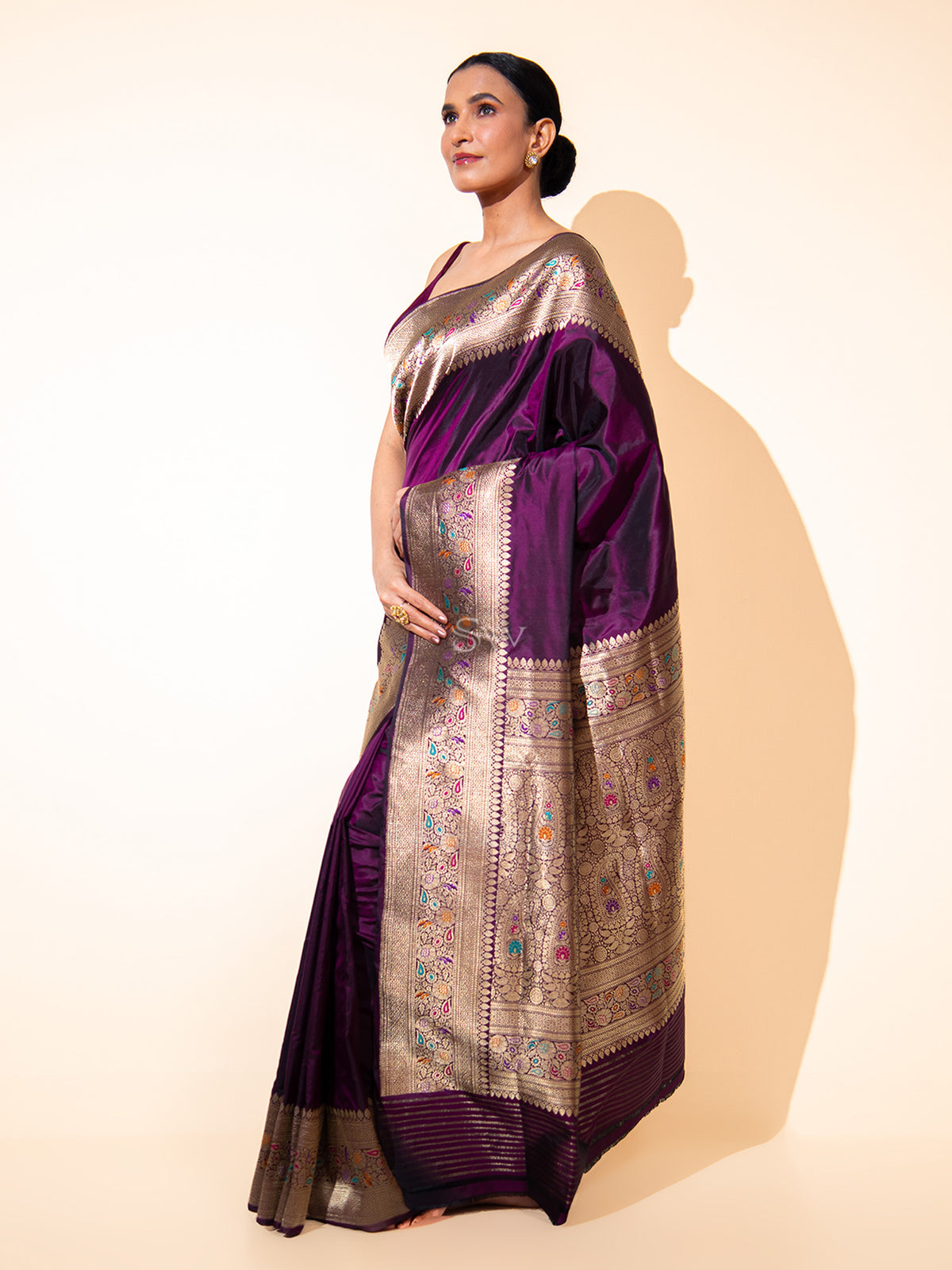 Wine Meenakari Katan Silk Handloom Banarasi Saree - Sacred Weaves