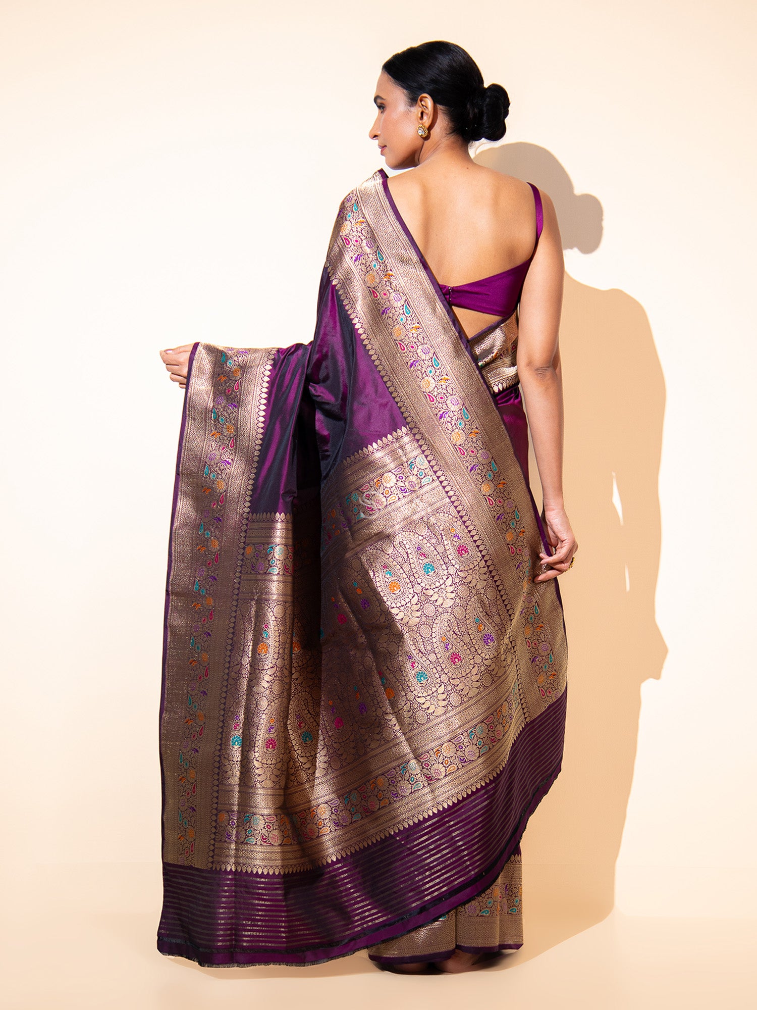 Wine Meenakari Katan Silk Handloom Banarasi Saree - Sacred Weaves