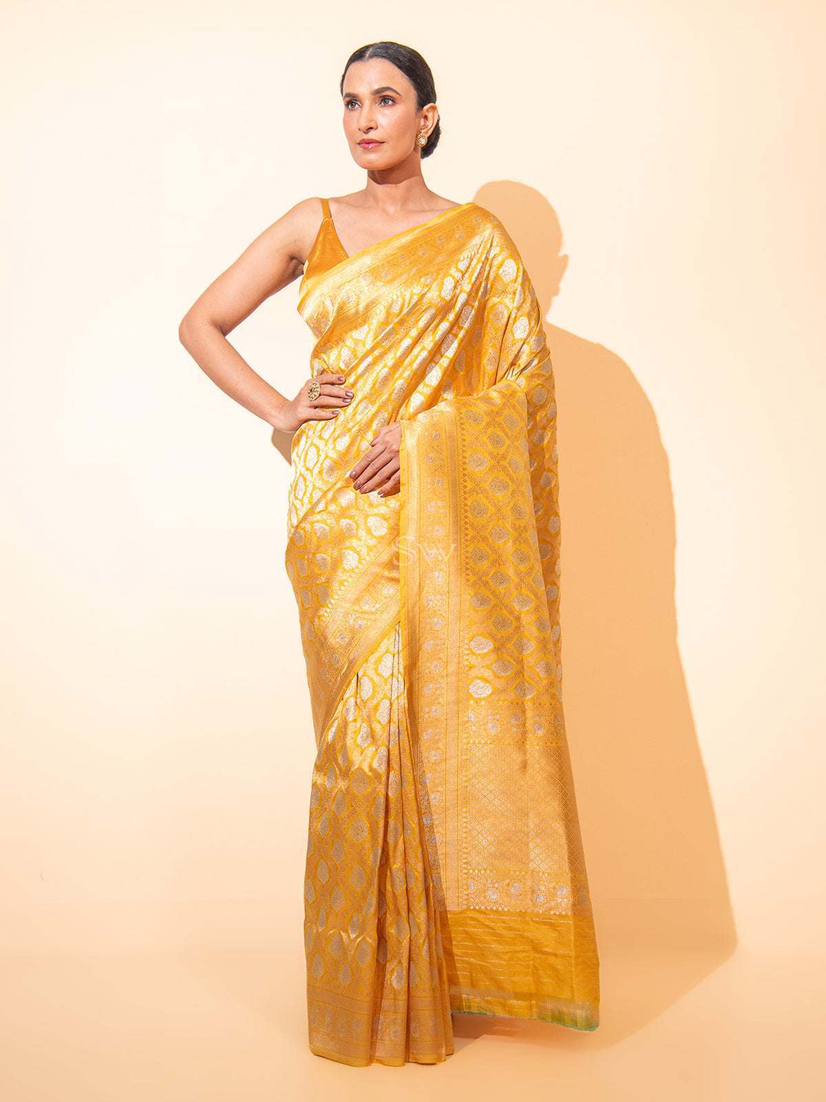 Yellow Uppada Katan Silk Handloom Banarasi Saree - Sacred Weaves