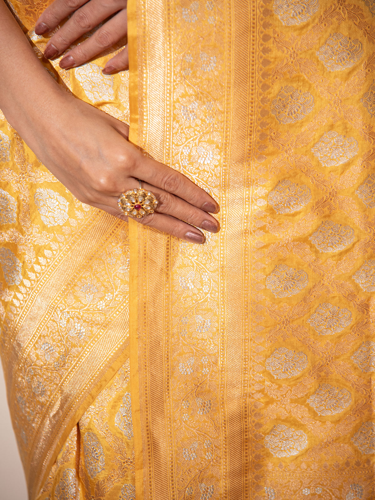 Yellow Uppada Katan Silk Handloom Banarasi Saree - Sacred Weaves